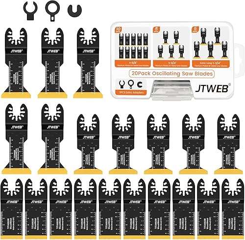 JTWEB 20 piezas de cuchillas de sierra oscilante de titanio para corte de metal, cuchillas multiherramienta 3 tipos de kits de cuchillas