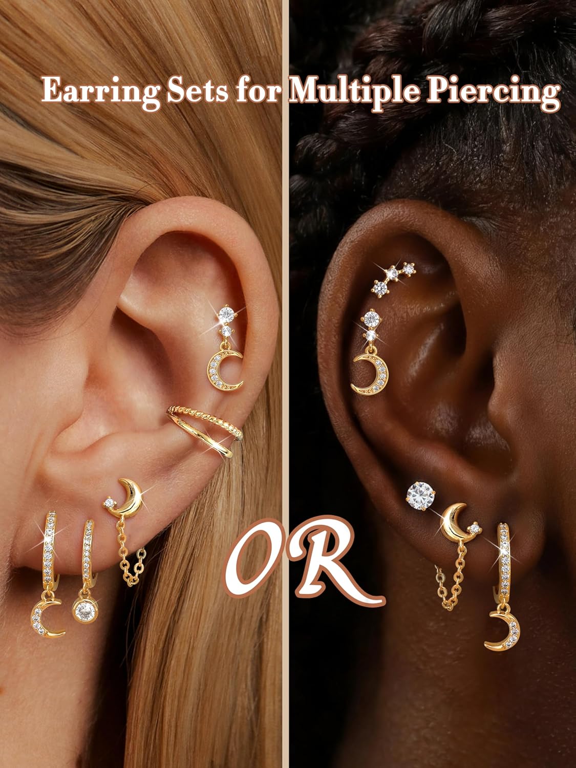 Dochais Flat Back Cartilage Earrings for Women Trendy Dainty CZ Flatback Studs Earing Sets 14k Gold Plated Hypoallergenic Huggie Hoops Earring Stacks for Multiple Piercing - Image 5