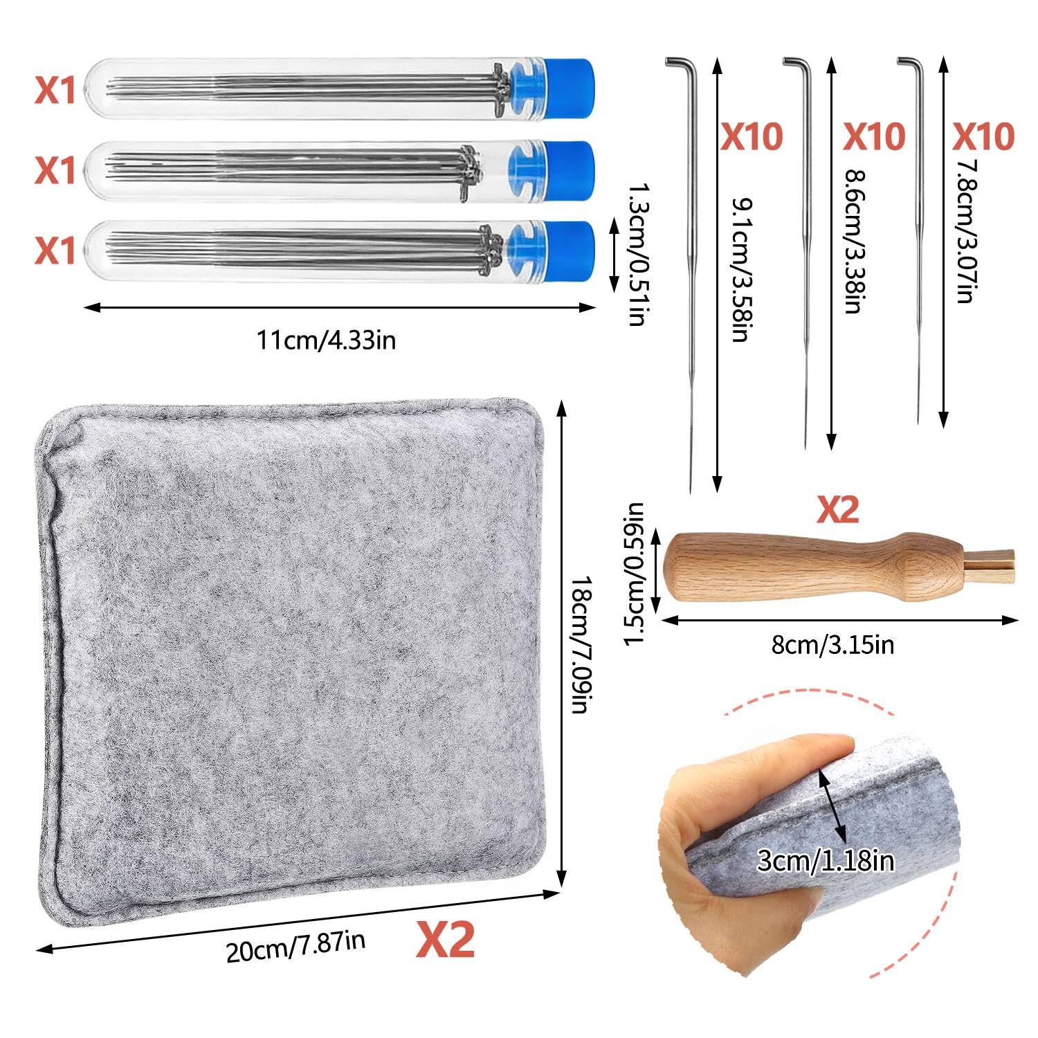 37 Pezzi Attrezzi per Lana Cardata per Infeltrimento Kit 30 Aghi da Lana Cardata in 3 Misure con Bottiglia 2 Manici in Legno per Ago 2 Tappetino, per Progetti Artigianato Fai da Te e Principianti
