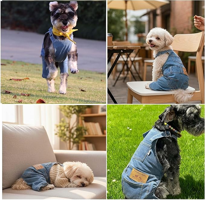 Overol de mezclilla para perro disfraz azul talla L miniatura 3