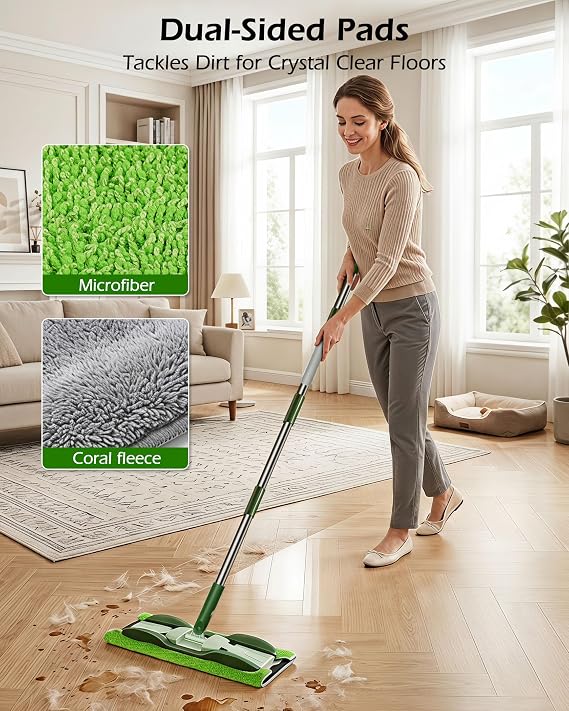 Microfiber Mop - Flat Floor Mops Wet Dry Dust Mop with 4 Washable Pads