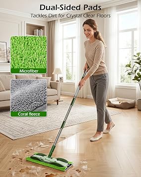 Microfiber Mop - Flat Floor Mops Wet Dry Dust Mop with 4 Washable Pads
