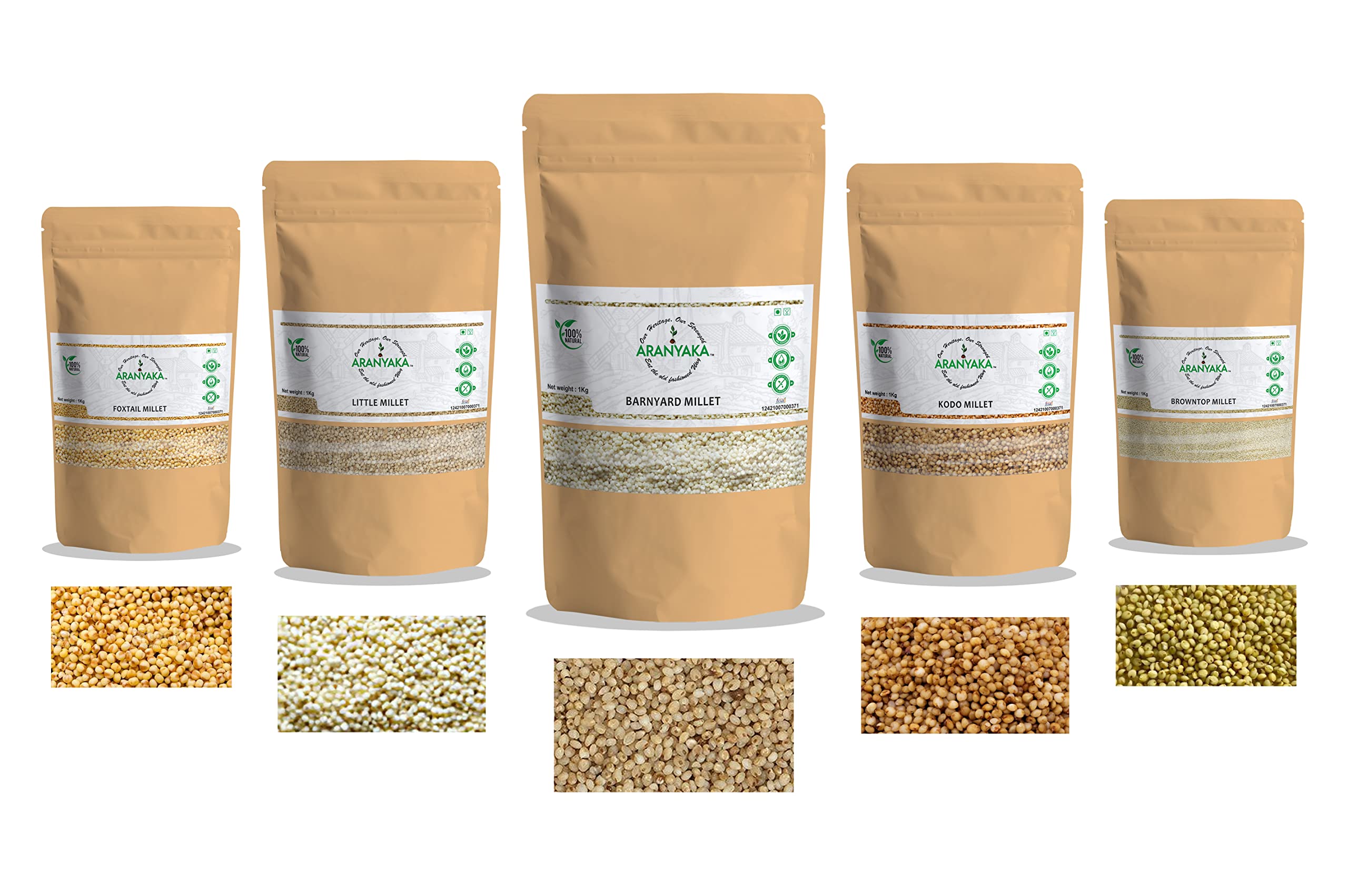Aranyaka Millets Grain Unpolished 1Kg Combo Pack of 5 [Little, Foxtail, Kodo, Barnyard, and Browntop Millet]| Natural Farm Produce | High Protein & Fiber | Low GI -Diabetic Friendly (5Kg in Total) (B0CG47GNQW) Amazon Price History, Amazon Price Tracker