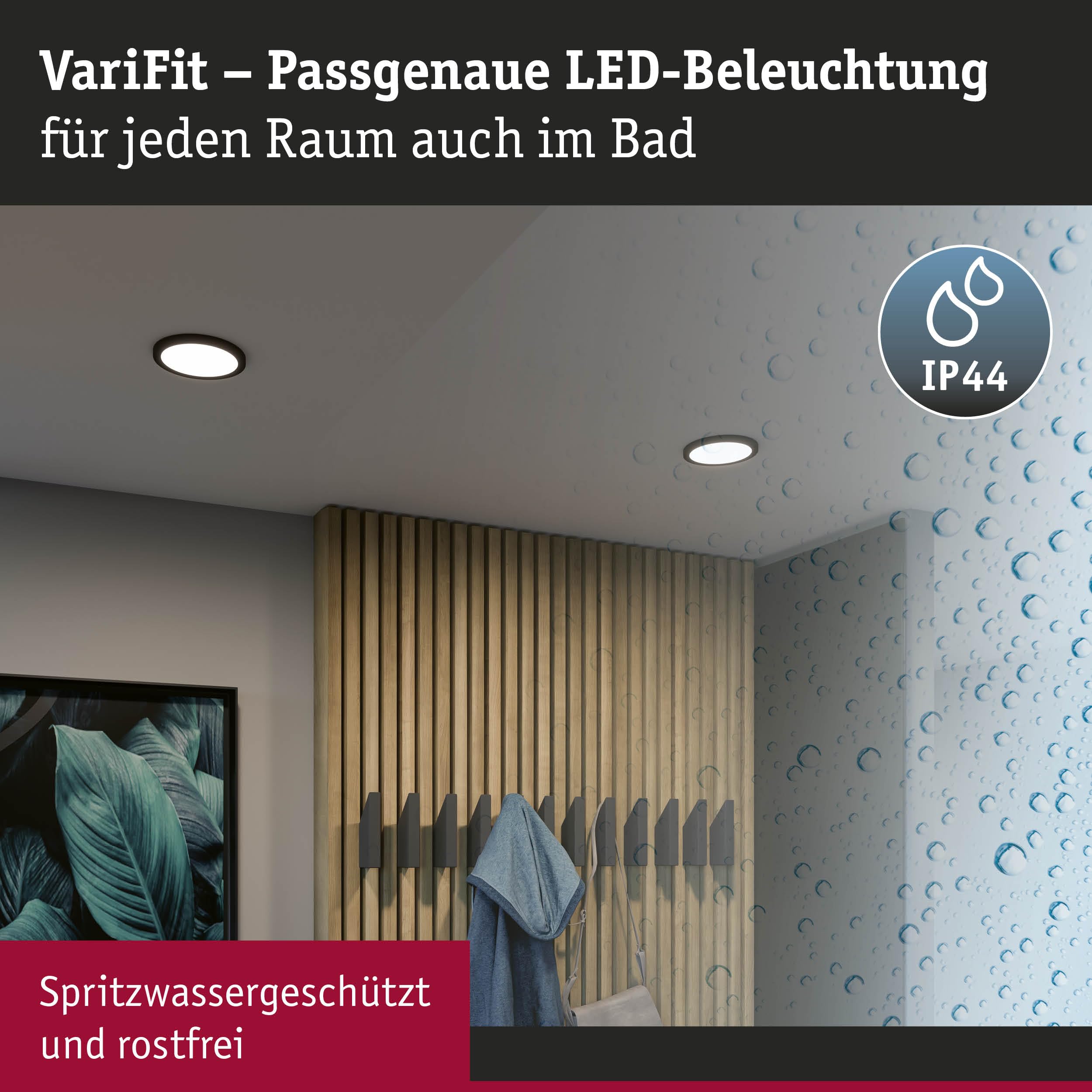 Paulmann 79963 LED Panel Einbaupanel Areo IP44 175mm rund incl. 1x13 W Warmweiß Schwarz Kunststoff Beleuchtungssystem 4000 K