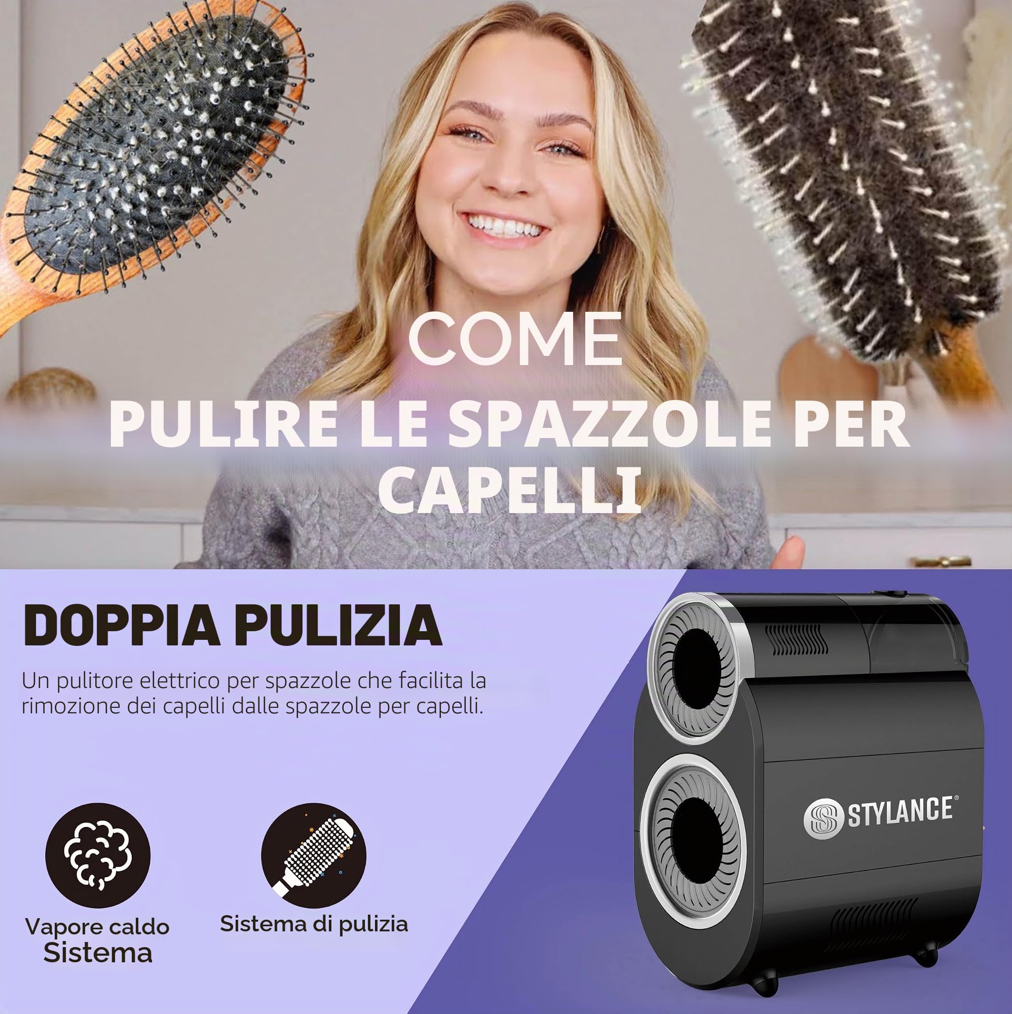 Spazzola professionale automatica per la pulizia dei capelli, spazzola rotonda elettrica veloce, rimuove la polvere dei capelli, uso domestico e salone