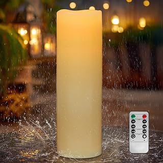 Kimjo 10 x 35 cm Flammenlose Große LED Kerzen Outdoor, Welle