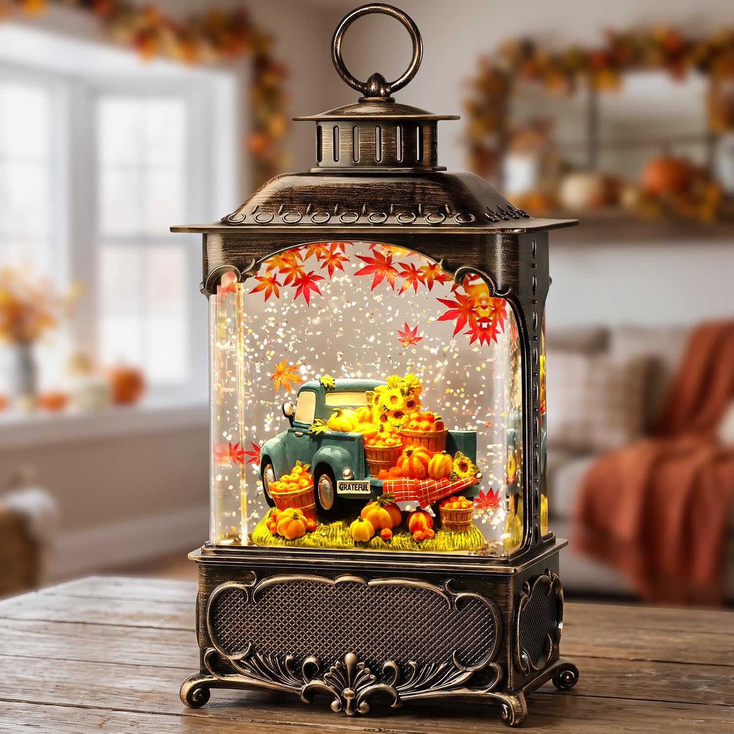 Fall Snow Globe Lantern Pumpkin Truck Fall Decorations for Home
