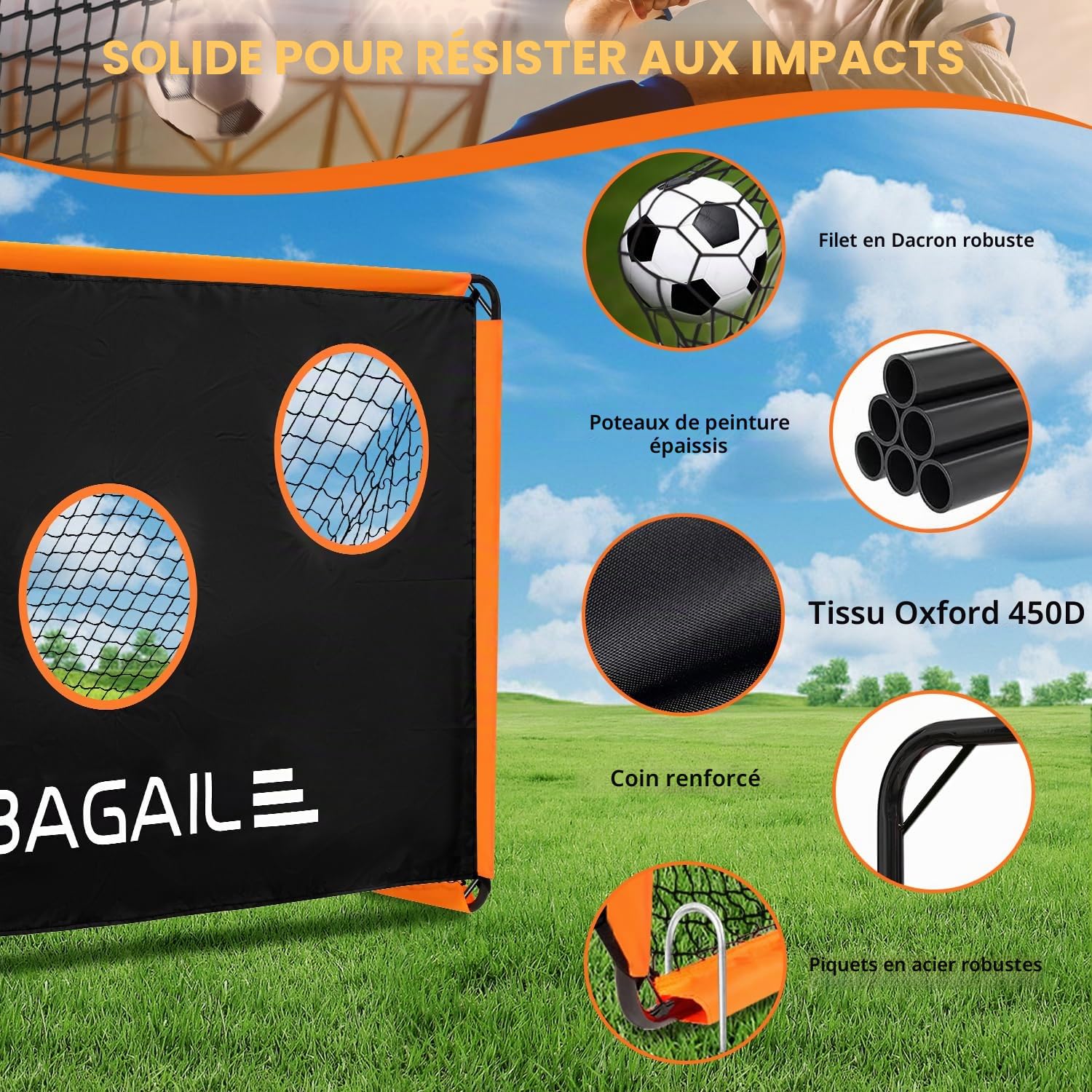 BAGAIL But de Football avec Cible, 2 en 1, Portable, Facile à Installer, idéal pour entraînement et matchs, 180x120 cm