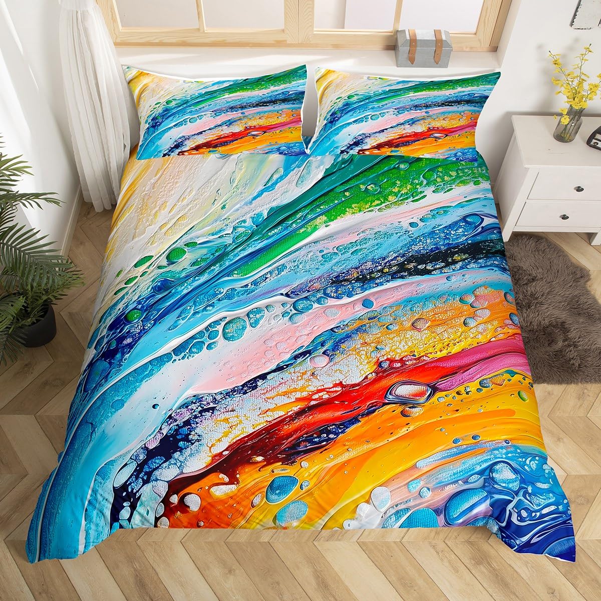 Homemissing Colorful Sea Waves Duvet Cover Set Super King Size For Kids Boys Girls Teens Beach Theme Bedding Set Abstract Art Design Duvet Cover with 2 Pillowcases — image 1