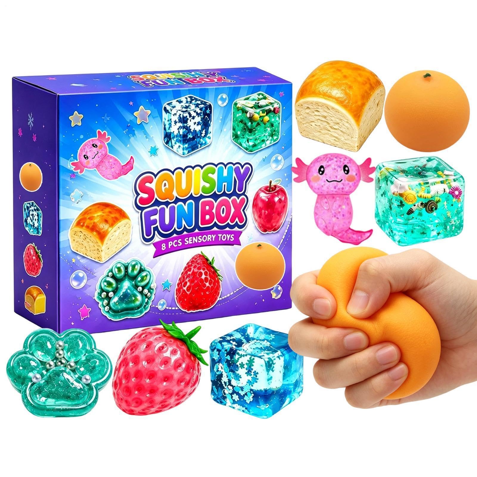 8 Piece Squeeze Fun Box Set - Fidget Relief Hand Relax Desk Decor