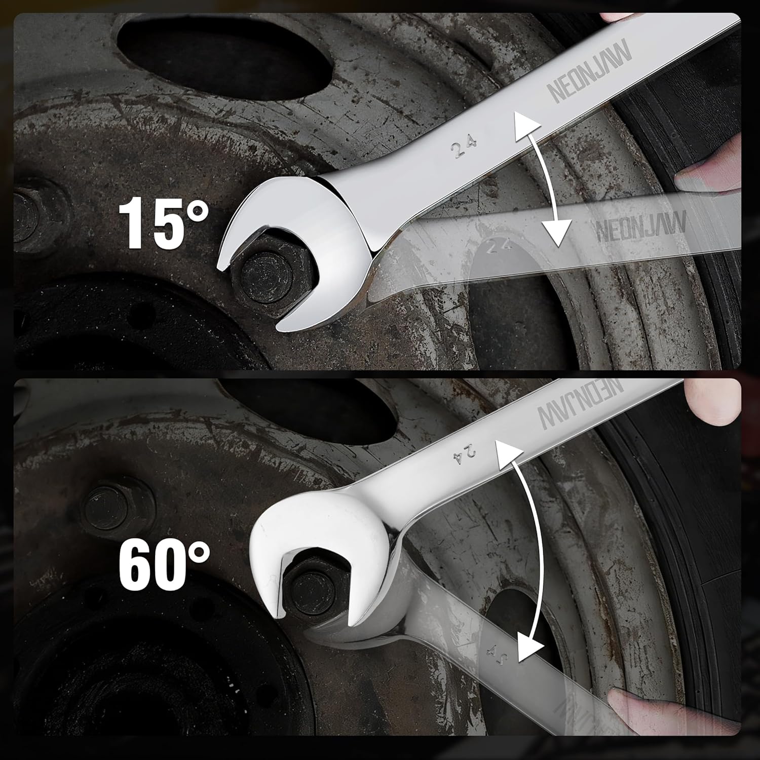 15-Piece Angle Head Open End Wrench Set with Roll-up Pouch Metric 10mm, 11mm, 12mm, 13mm, 14mm, 15mm, 16mm, 17mm, 18mm, 19mm, 20mm, 21mm, 22mm, 23mm, 24 mm, Perfect for Repair