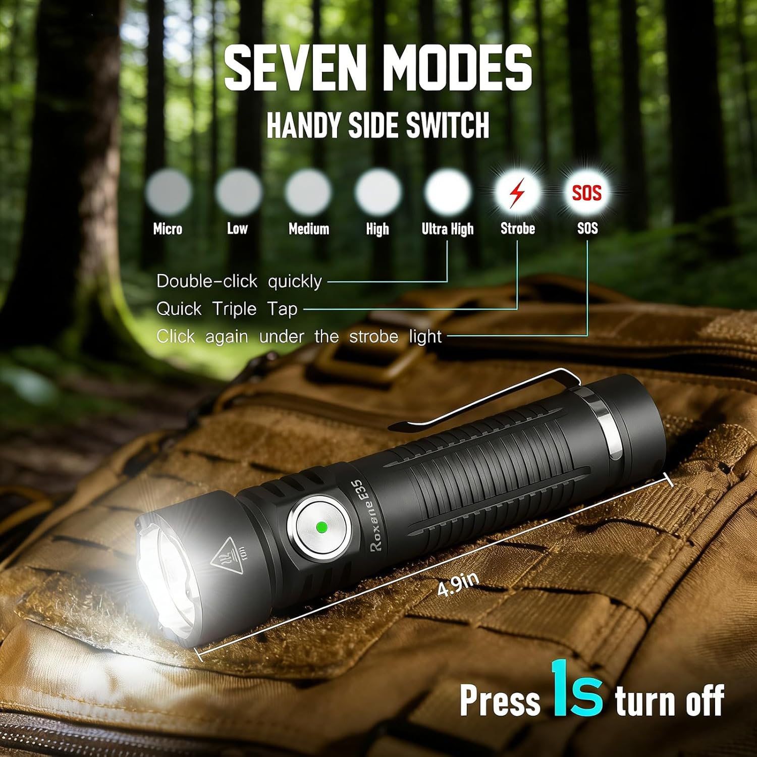 E35 Police Tactical Flashlight with Holster, 5000 High Lumen Rechargeable LED Flash Light 7 Modes Magnetic Portable EDC Flashlight for Law Enforcement,Camping(Black)