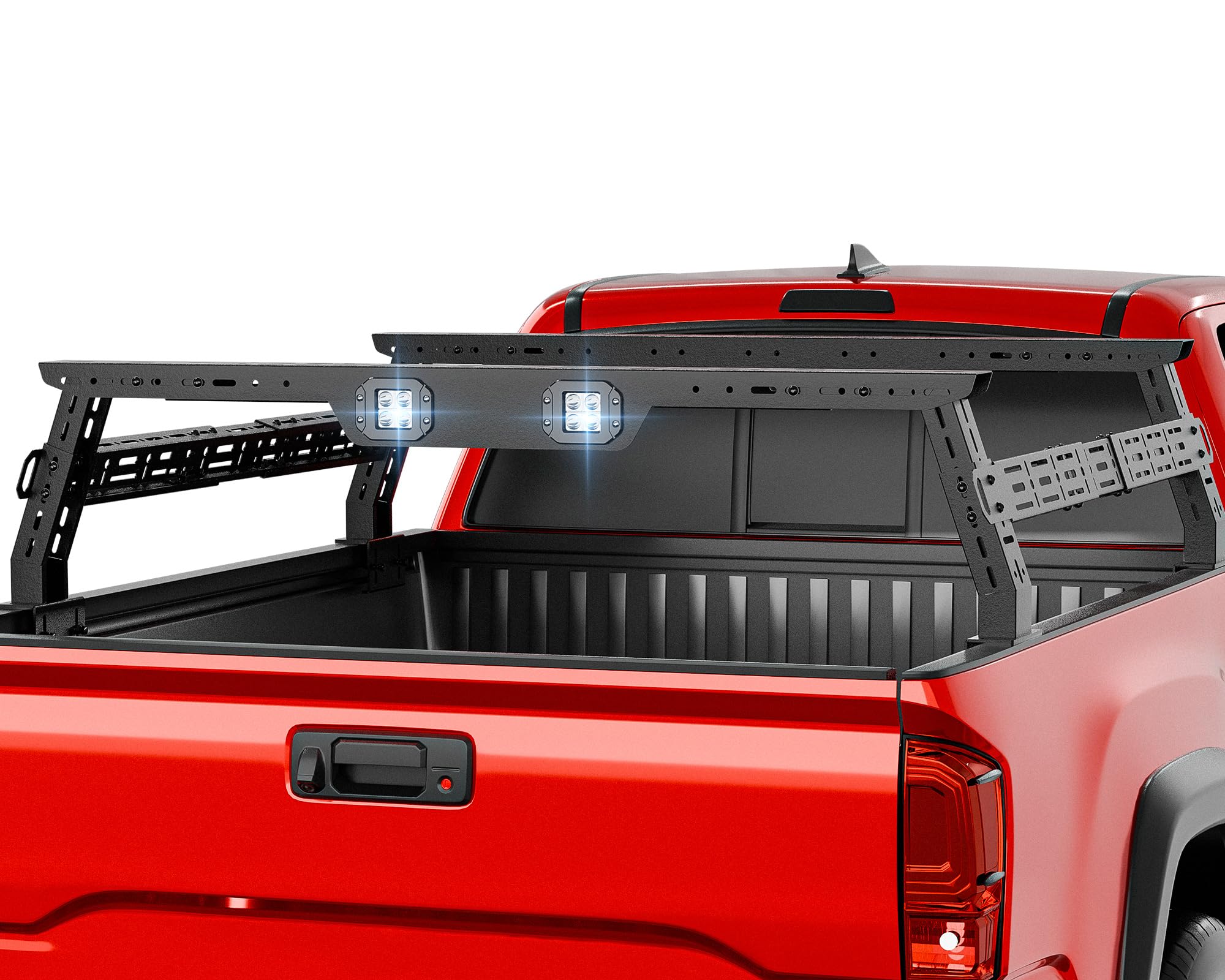 Ladder Rack Truck Bed Racks Adjustable 14.5-17.3" High Cargo Carrier with 2 Led Light Compatible for Ford F-Series/Ram/Silverado/Sierra/Tacoma/Tundra/Gladiator JT/Canyon/Titan/Frontier