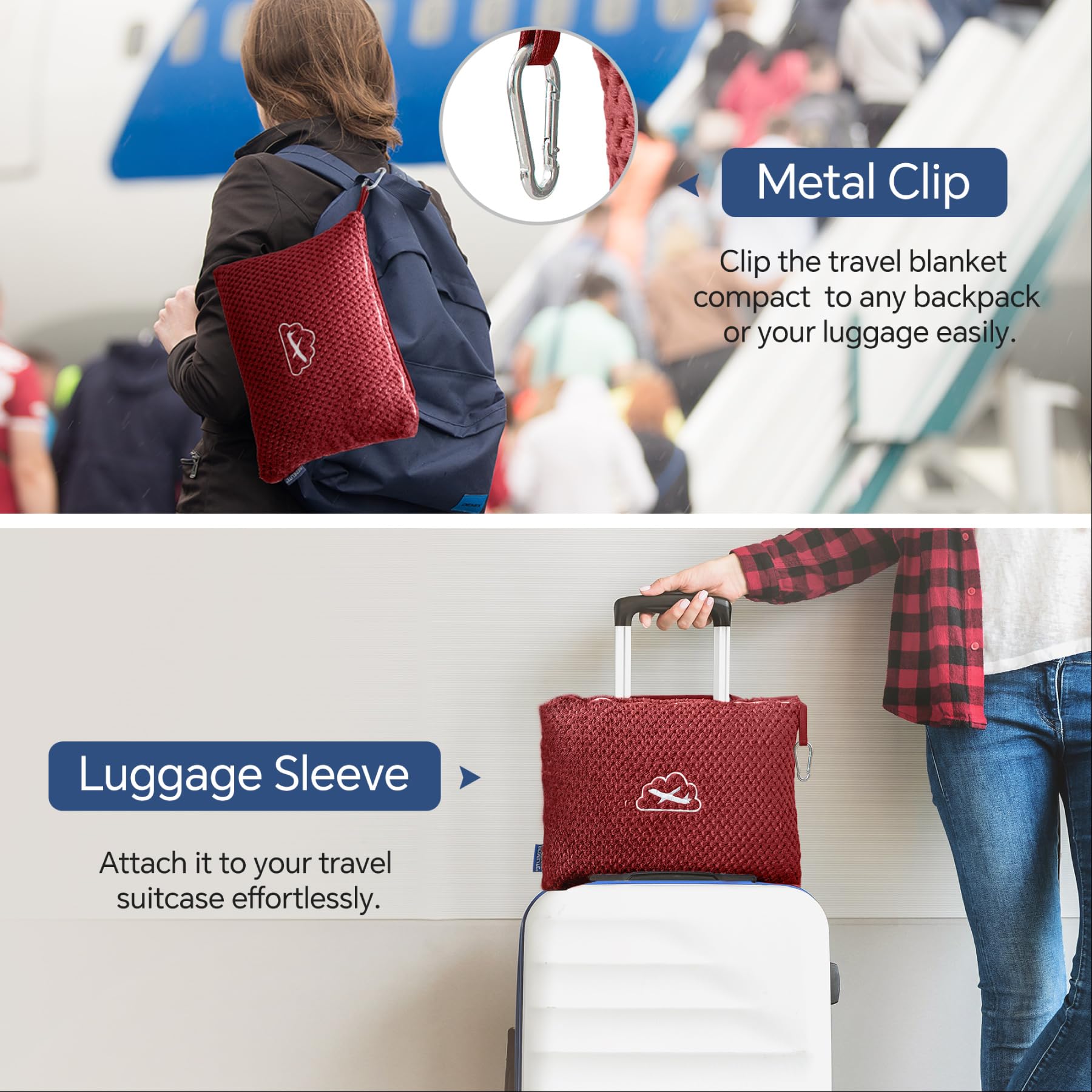 BEDELITE Travel Blanket with Bag, Jacquard Fleece Blanket 65"x40", Burgundy view 5