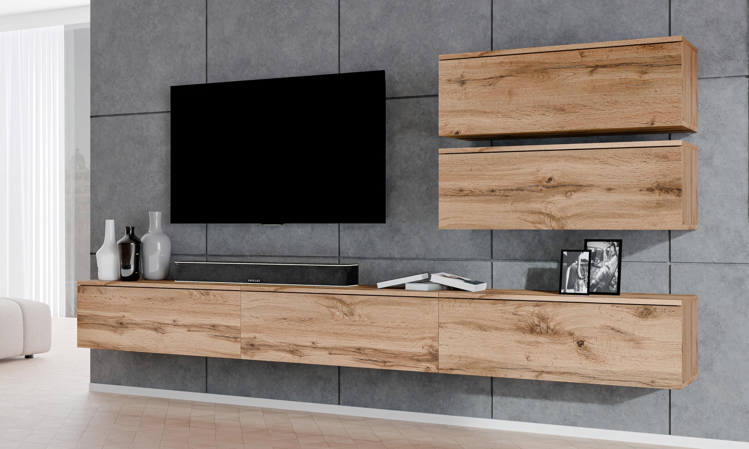 AXLIVING Wohnwand Loriano V 300 cm Eiche Wotan