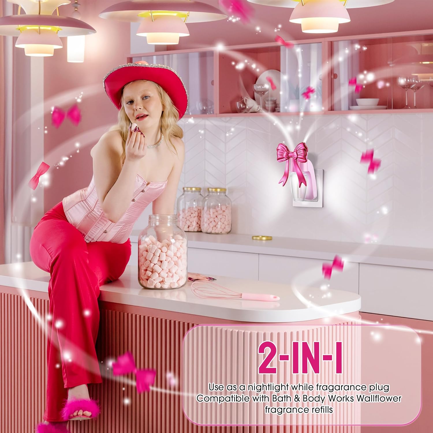 Wall Fragrance Plug Compatible with Bath & Body Works WallFlower Refills, Christmas Pink Bow Scent Diffuser with LED Nightlight, Adjustable Diffuser Plug for Home, Office - Image 5