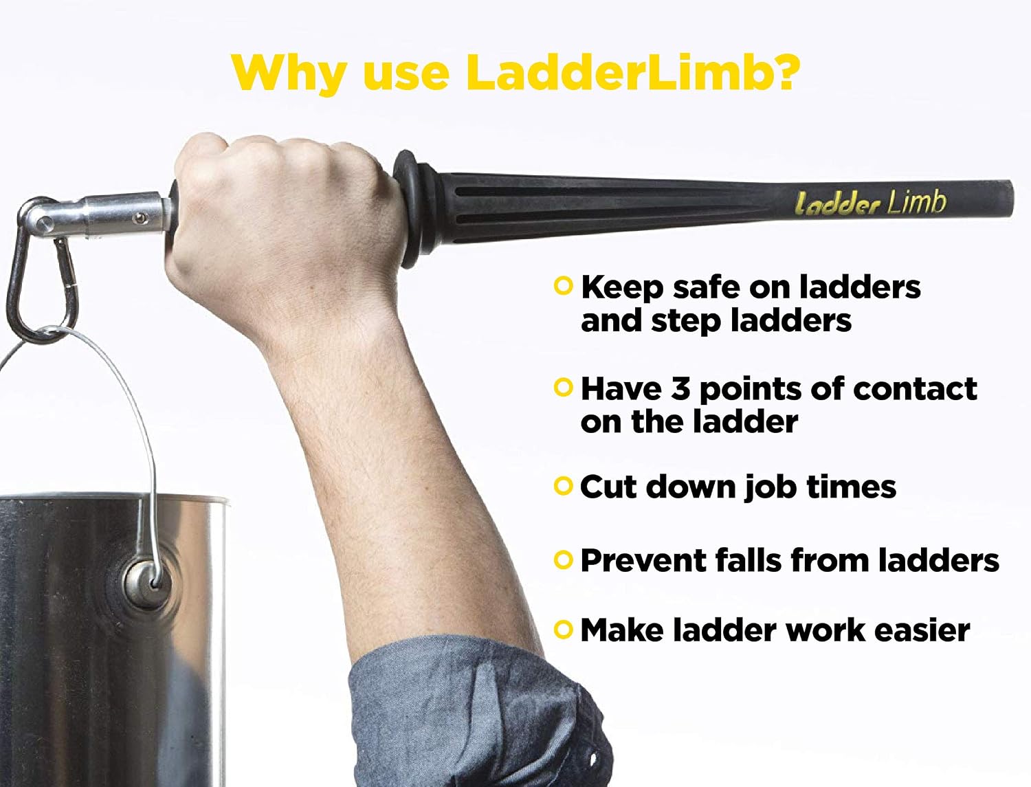 LadderLimb Ladder Paint Bucket Can & Tool Bag Holder Hook Hanger Safety Accessory. Helping Third Hand Assistant in DIY & Trade Work for Painting, Repair, Roofing & Cleaning Jobs