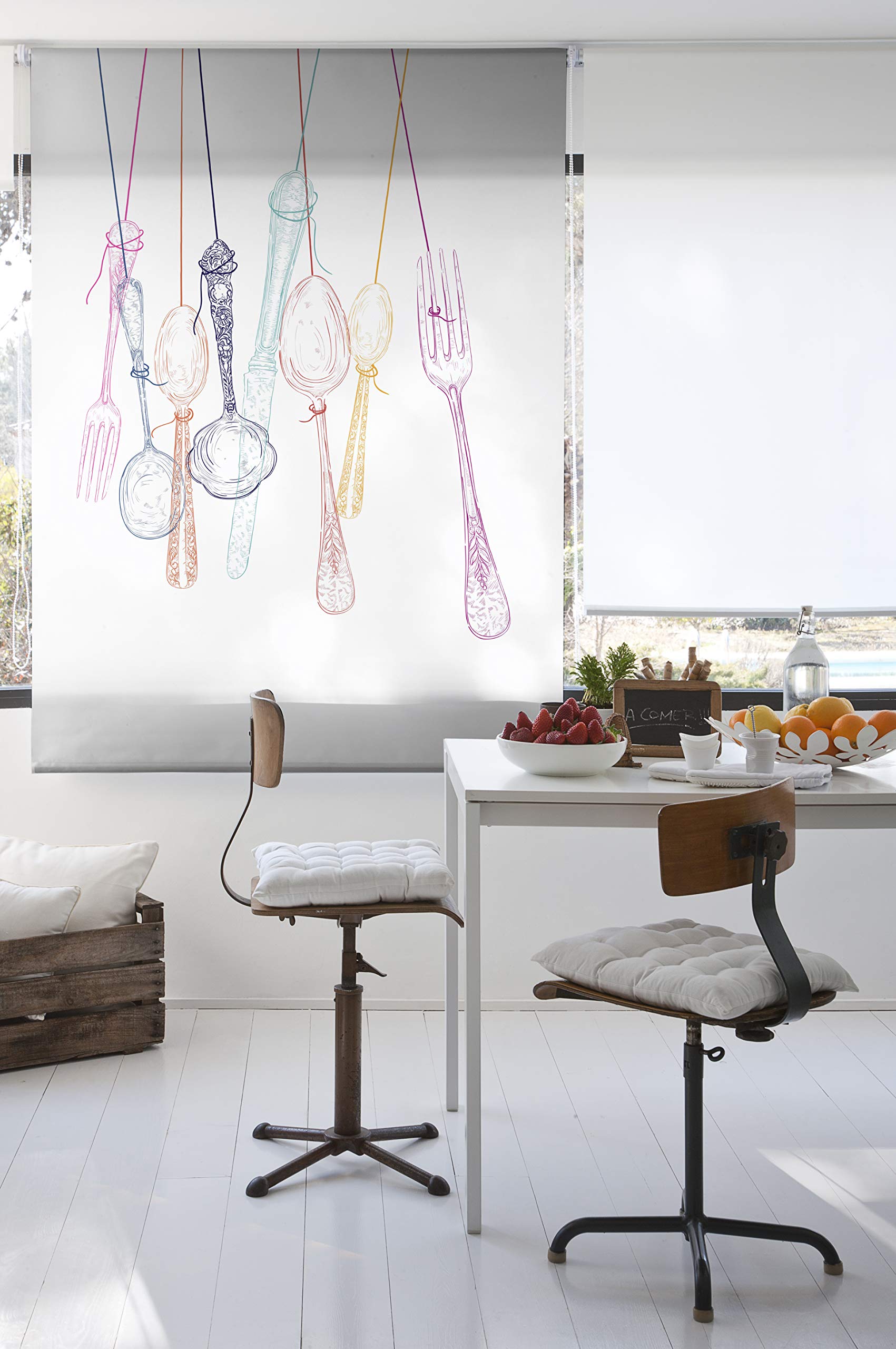 Estoralis Cocina| Estor Enrollable Diseño Moderno|Sin Taladrar Translúcido Estampado | Modelo C-1180 | 80 x 150 cm (Ancho/Alto) Tamaño Tela 77 x 150 cm | Estores para Ventanas y Puertas