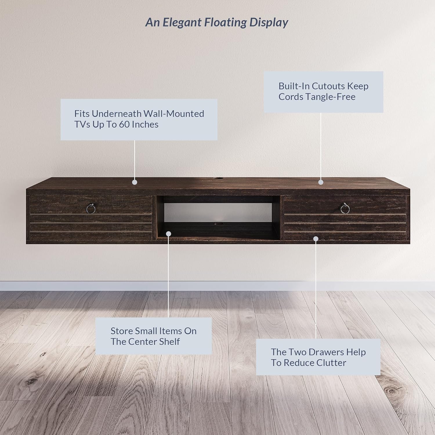 Close-up of BELLEZE TV console features