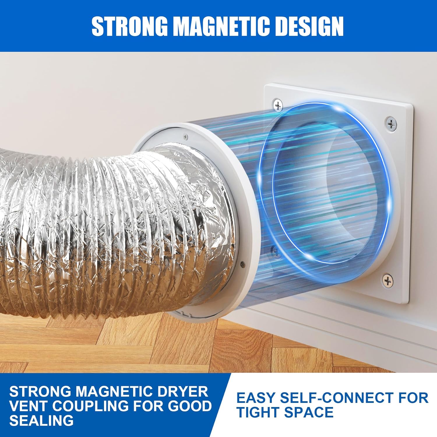 Magnetic Dryer Vent Coupling, Airtight Seal Strong Magnet Dryer Vent Connector Kit Quick Connect Disconnect Easy to Clean Flexible Hose Exhaust Duct Adapter Attachment with Clamps Screws