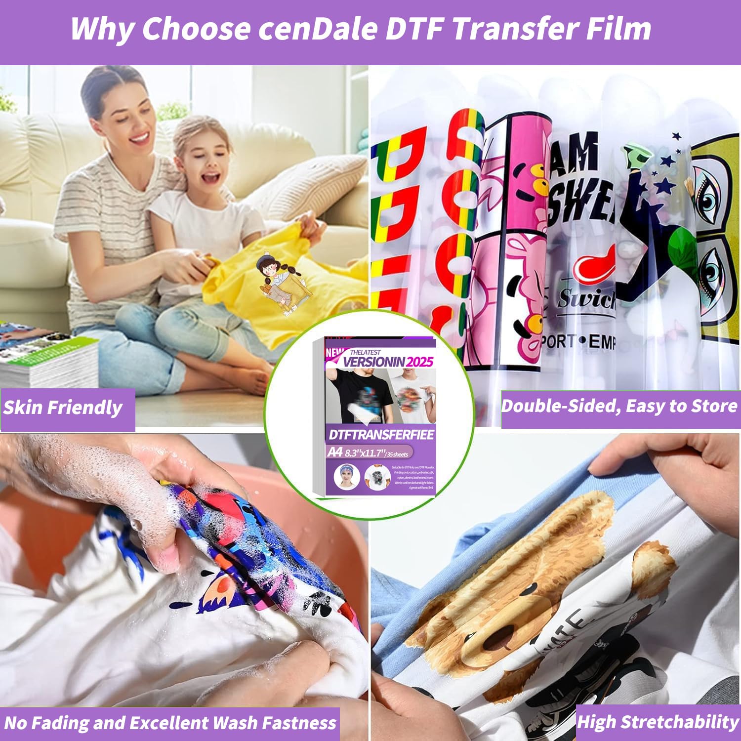 DTF - Juego de papel de transferencia A4 (29,7 cm x 42 cm), 35 hojas premium de doble cara, 300 g, transferencia directa a película para cualquier tela, kit de inicio DTF para impresión DTF (A4-35)