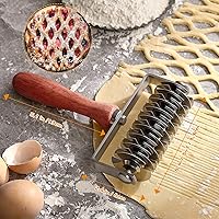 Vista 5 de Stainless Steel Lattice Dough Cutter with Wood Handle, Pie & Pizza Pastry Roller maker, Bread Biscuit Maker