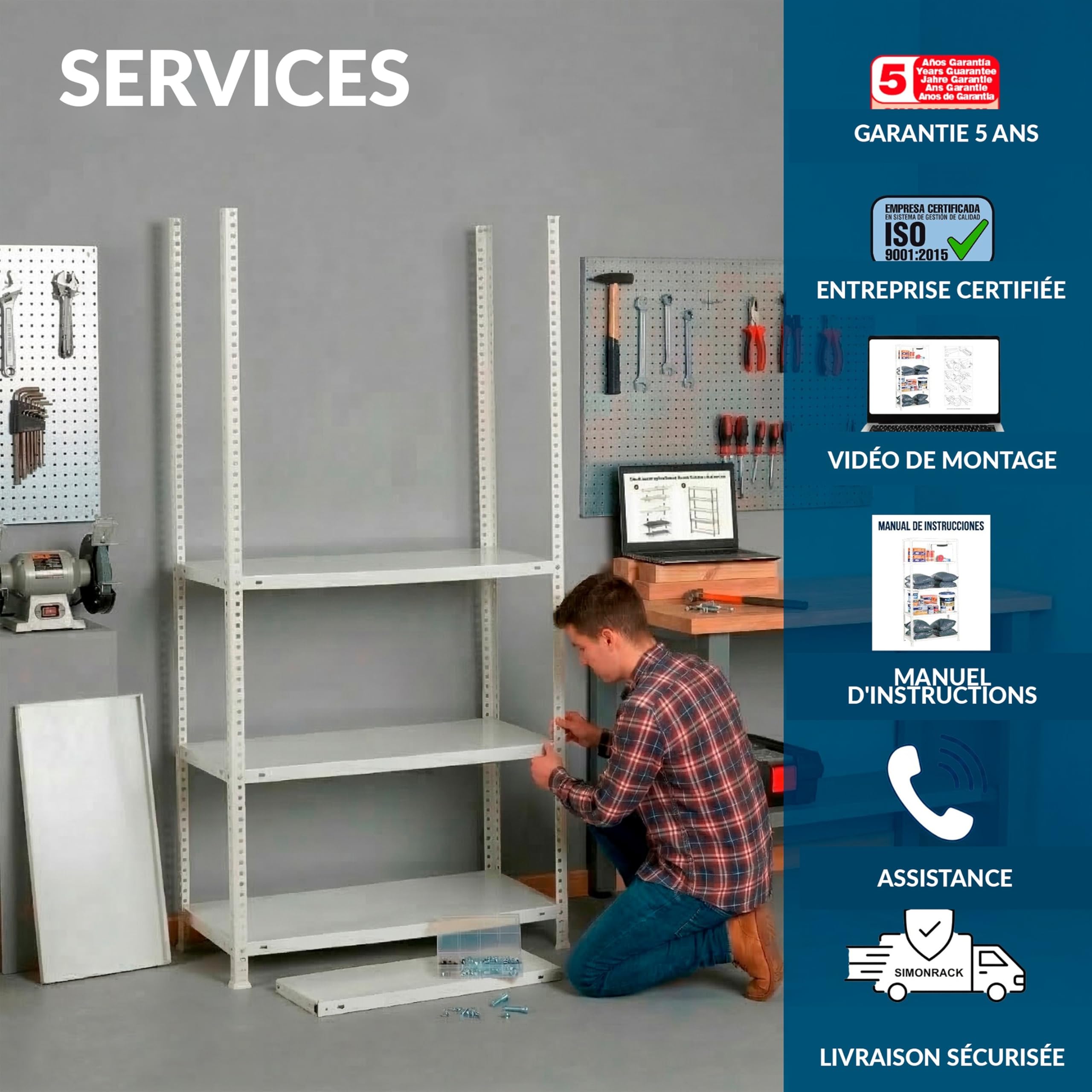 Simon Rack Étagère de Rangement et 5 Niveaux, 100 kg Capacité de Charge et Point de Flexion, 2000x1000x400 mm, Métal, Étagère Garage, Anthracite - Comfort