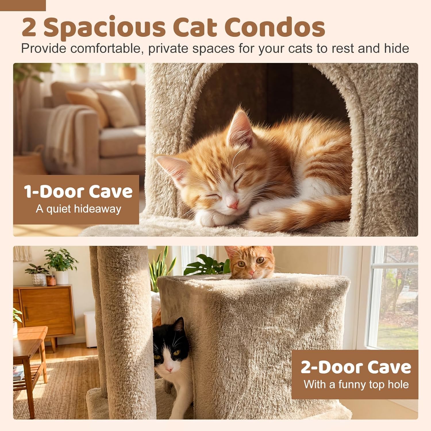 DORTALA 57" Tall Cat Tree, Multi-Level Cat Tower with 2 Large Condos, Sisal Scratching Posts, Top Perch, Hammock, Pet Play House Climbing Furniture for Indoor Adult Cats & Kittens (Coffee)