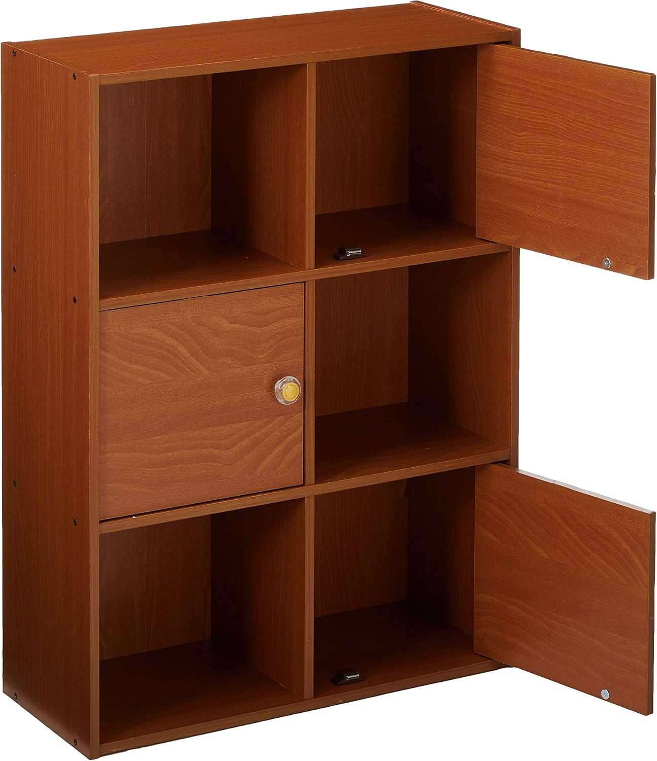 Furinno Pasir 3-Tier Shelf with 3 Door/Round Handle, Light Cherry