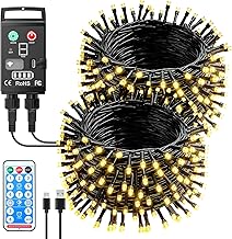 LED Fairy Lights Outdoor Battery, 10 m 100 LED Warm White Fairy Lights Outdoor USB Rechargeable, 8 Modes with Timer Remote Control, Waterproof Fairy Lights Outdoor Indoor for Christmas Balcony