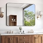 GLASHOM Bathroom Mirror,30"x55" Black Mirrors for Wall Metal Framed,Wall Mounted Vanity Mirror Rectangular Rounded Corners Decorative Hangs Horizontal or Vertical Entryway Living Room