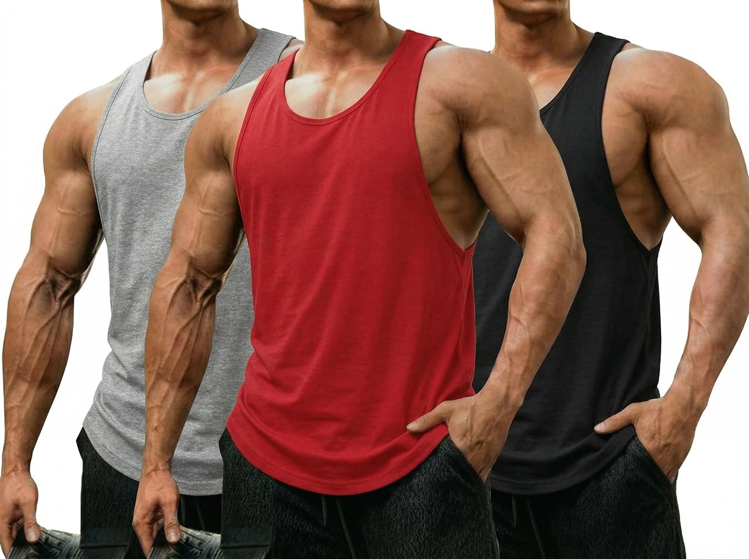COOFANDY Camiseta de tirantes para hombre, 3 unidades, para culturismo y entrenamiento, sin mangas, para fitness, gimnasio, verano, deportes — view 11