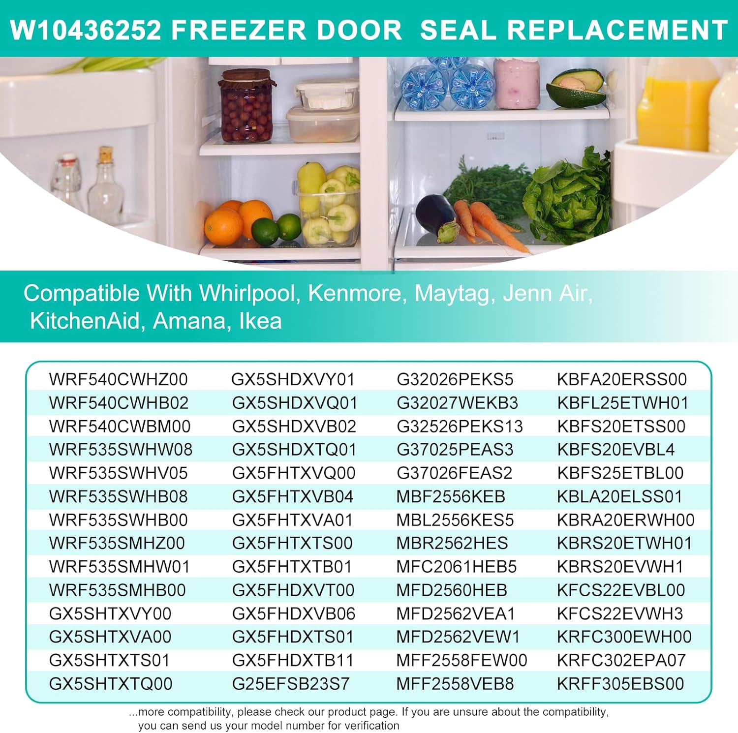 Upgraded W10436252 Freezer Door Gasket Replacement Compatible with Whirlpool Refrigerator, 34.26"x 22.84" Freezer Door Seal Fit for Ama-na, May-tag, Jenn-Air, Ken-more, Kit-chenAid Refrigerator