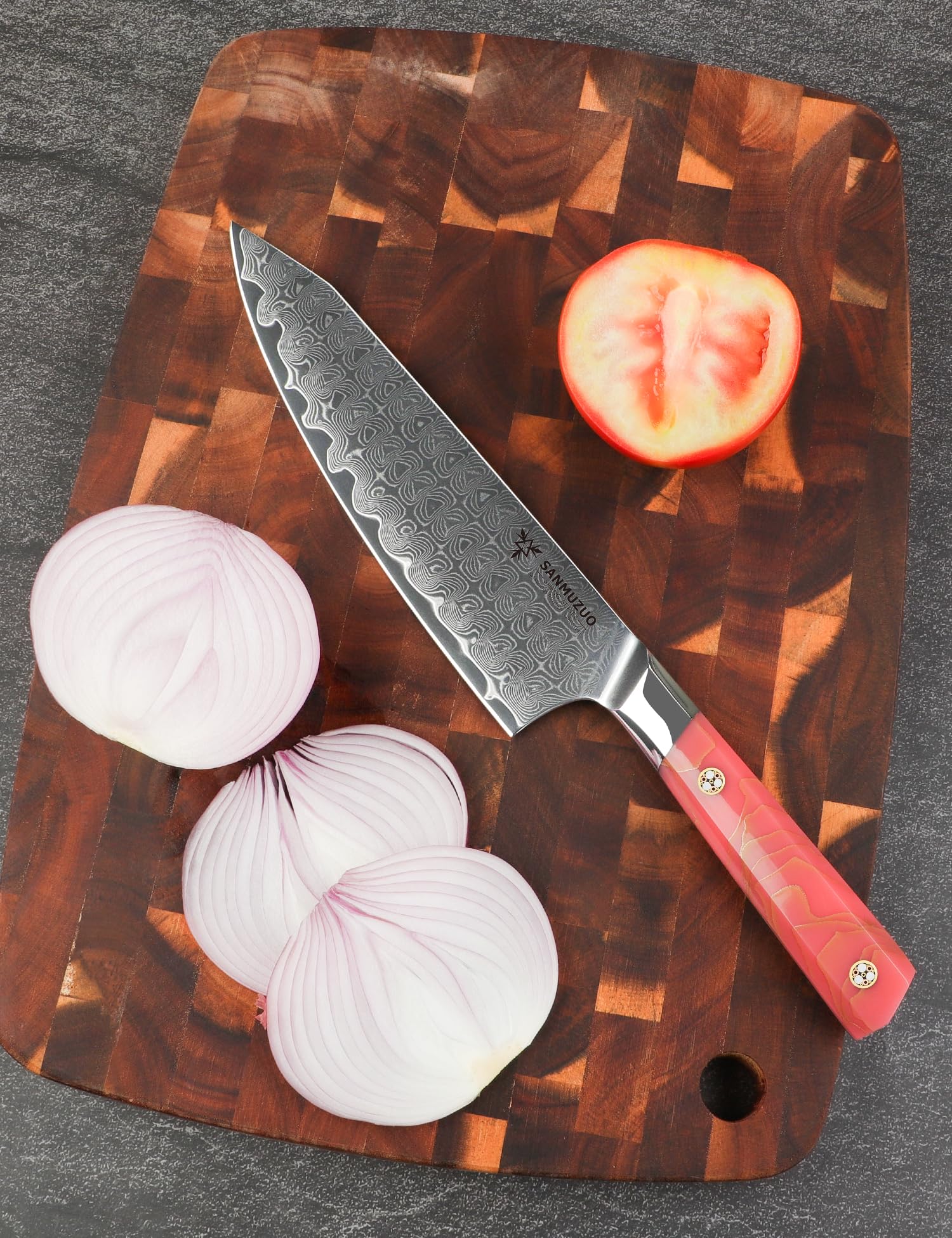 Cuchillo de chef de 20 cm, cuchillo de cocina profesional, acero de Damasco ultraafilado con mango de resina de espiga completa, serie Sheng
