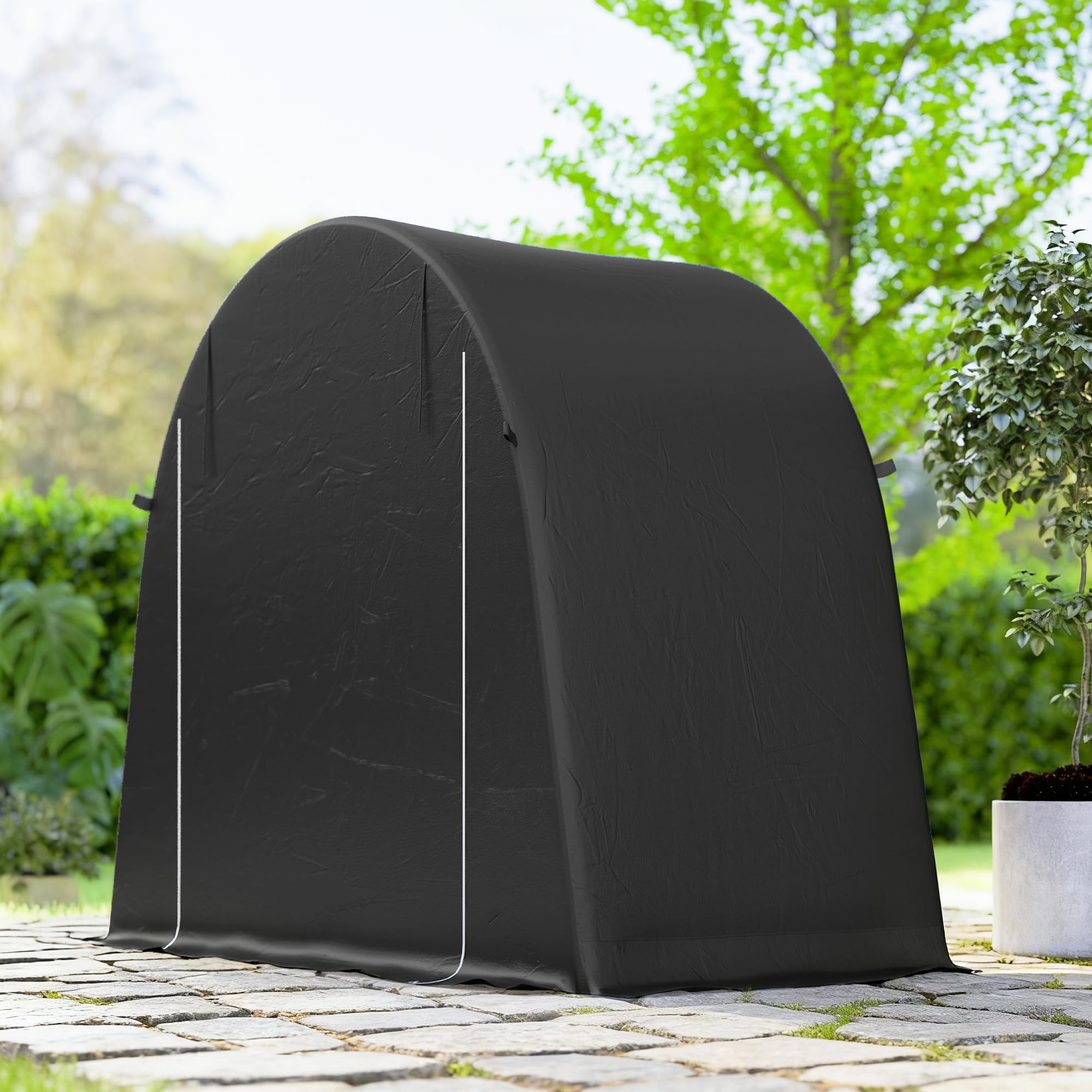 Outsunny Tenda Garage per Biciclette da Esterno Impermeabile 245x120x200 cm Capanno da Giardino con Ingresso con Zip per Attrezzi in Metallo Zincato e Tessuto PE Grigio Scuro