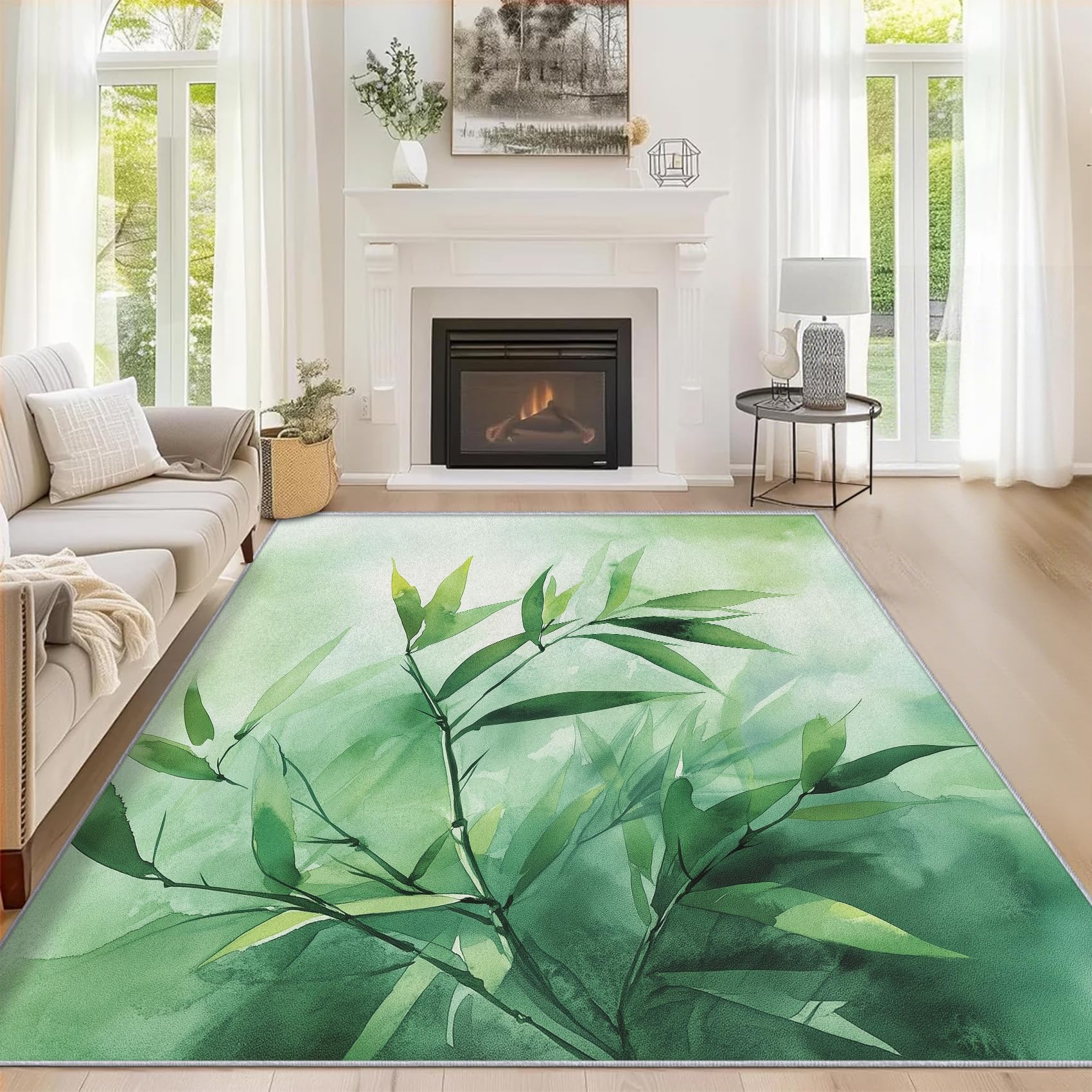 Tapis chinois moderne forêt de bambous aux finitions douces 120x170