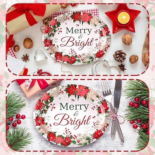 Miniatura 4 de 100 platos de papel de Navidad, platos ovalados desechables florales de invierno, de 10 x 12 pulgadas, platos desechables de Navidad, regalos de