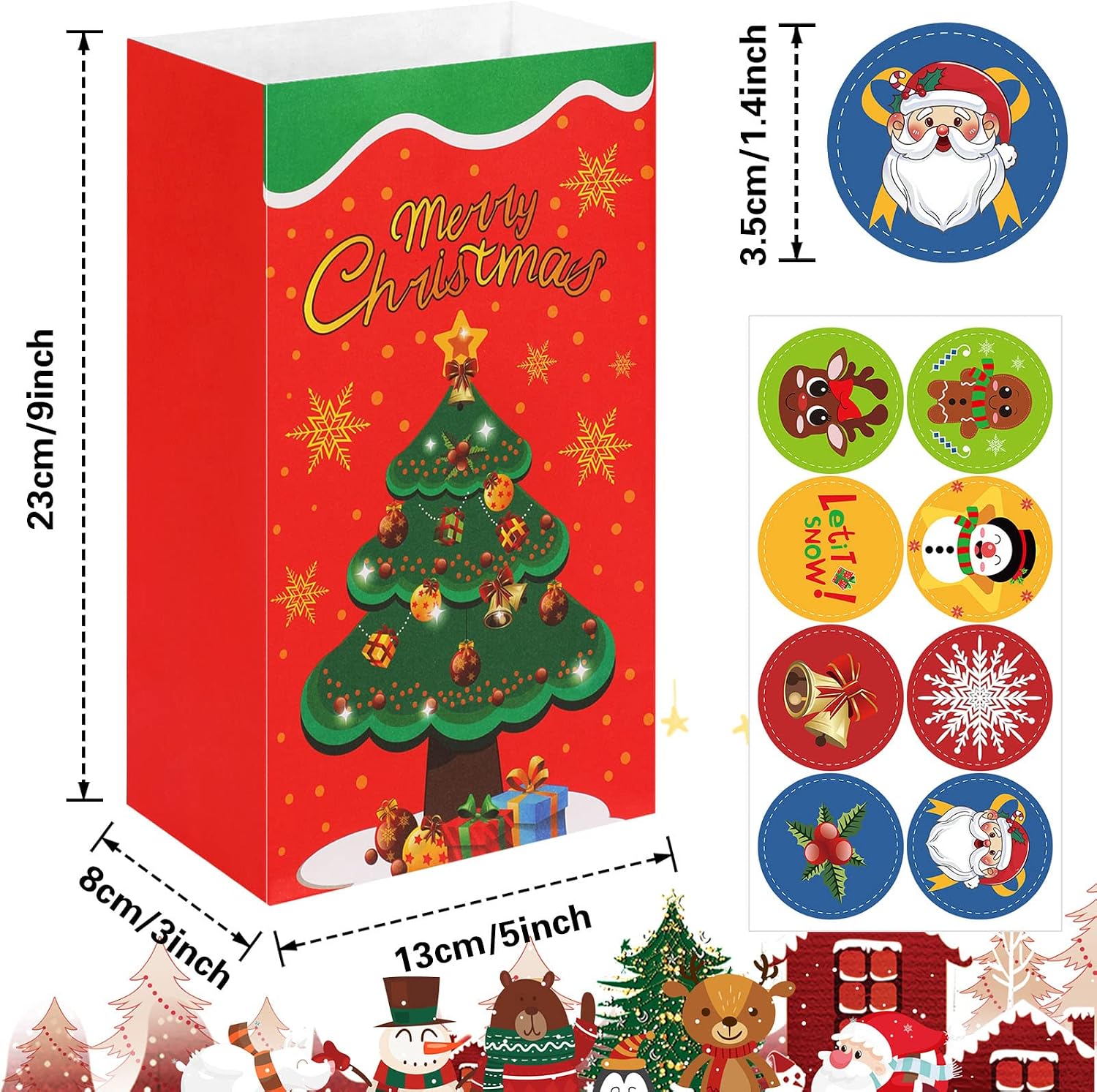 Augshy 40-Piece Christmas Paper Gift Bags with Stickers for Kids' Xmas Party Favors, Christmas Color, 1 count (Pack of 40) - Image 3