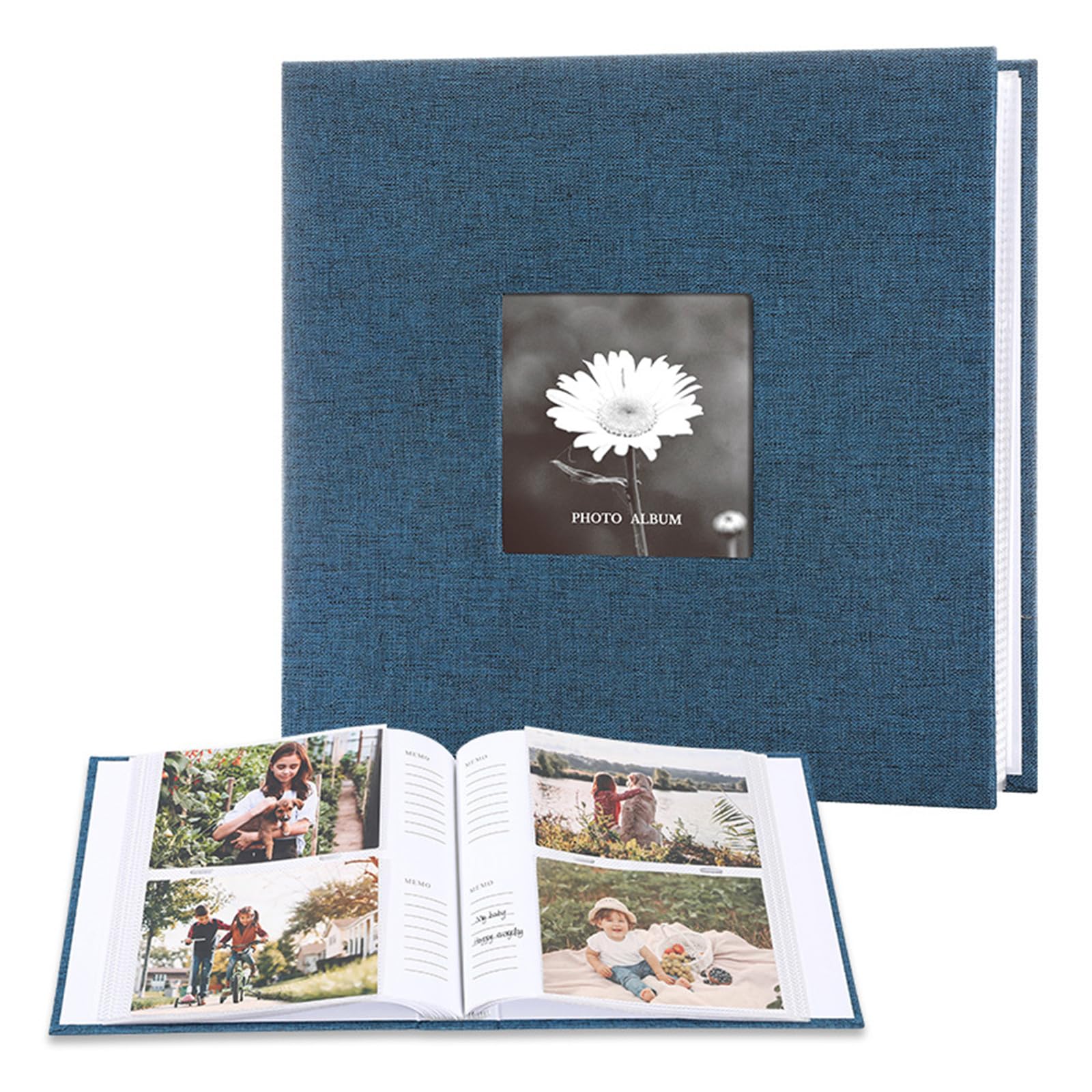 Photo Album 6×4inch with Writing Space- Linen Slip-in Photo Album with Window, 100 Pages/200 Sheets