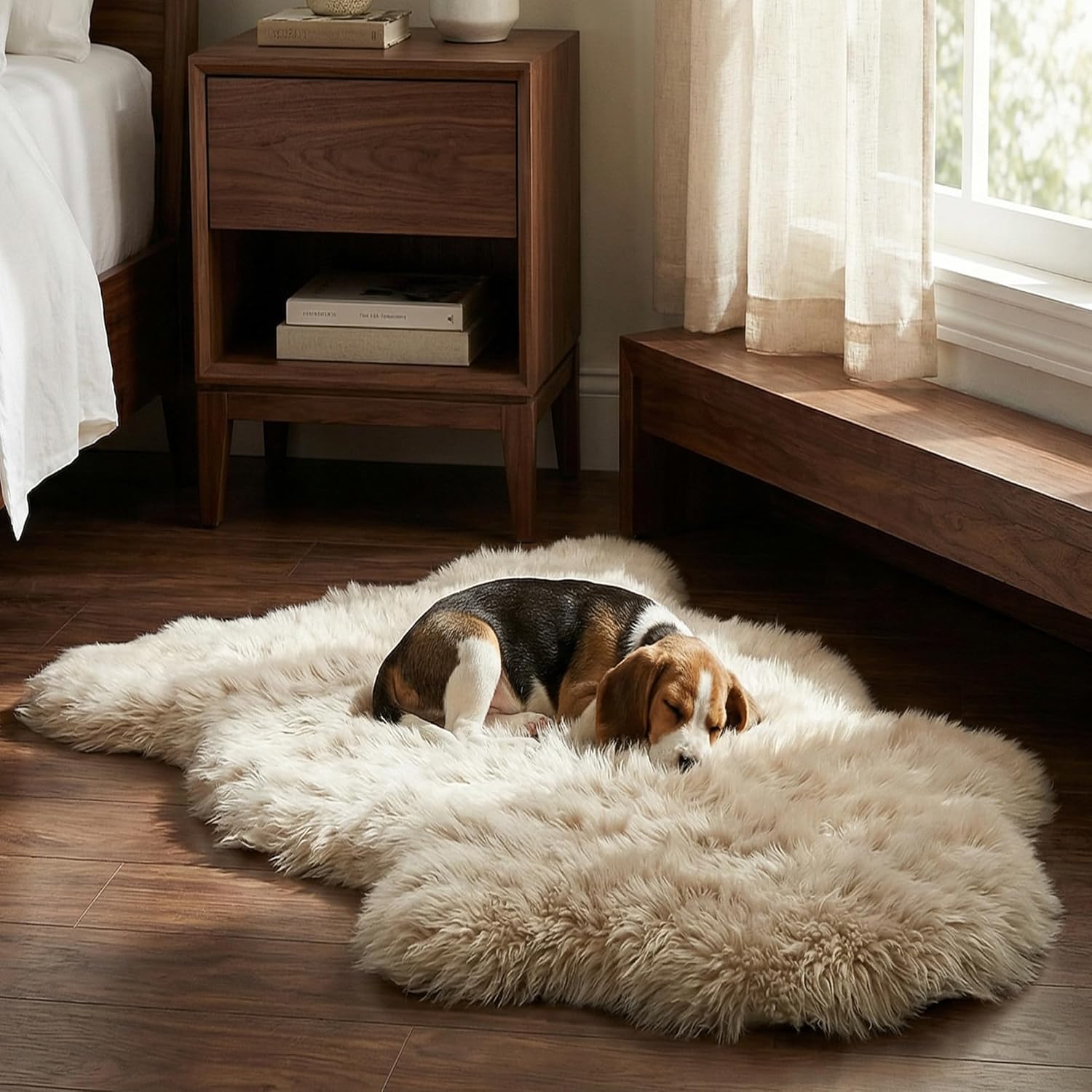 Premium Genuine Sheepskin Area Rug for Bedroom,Real Fluffy Soft Wool Fur Carpet Natural Luxury Lambskin Rug Seat Chair Covers for Couch Sofa Living Room(Beige,2×3 Feet Sheepskin)