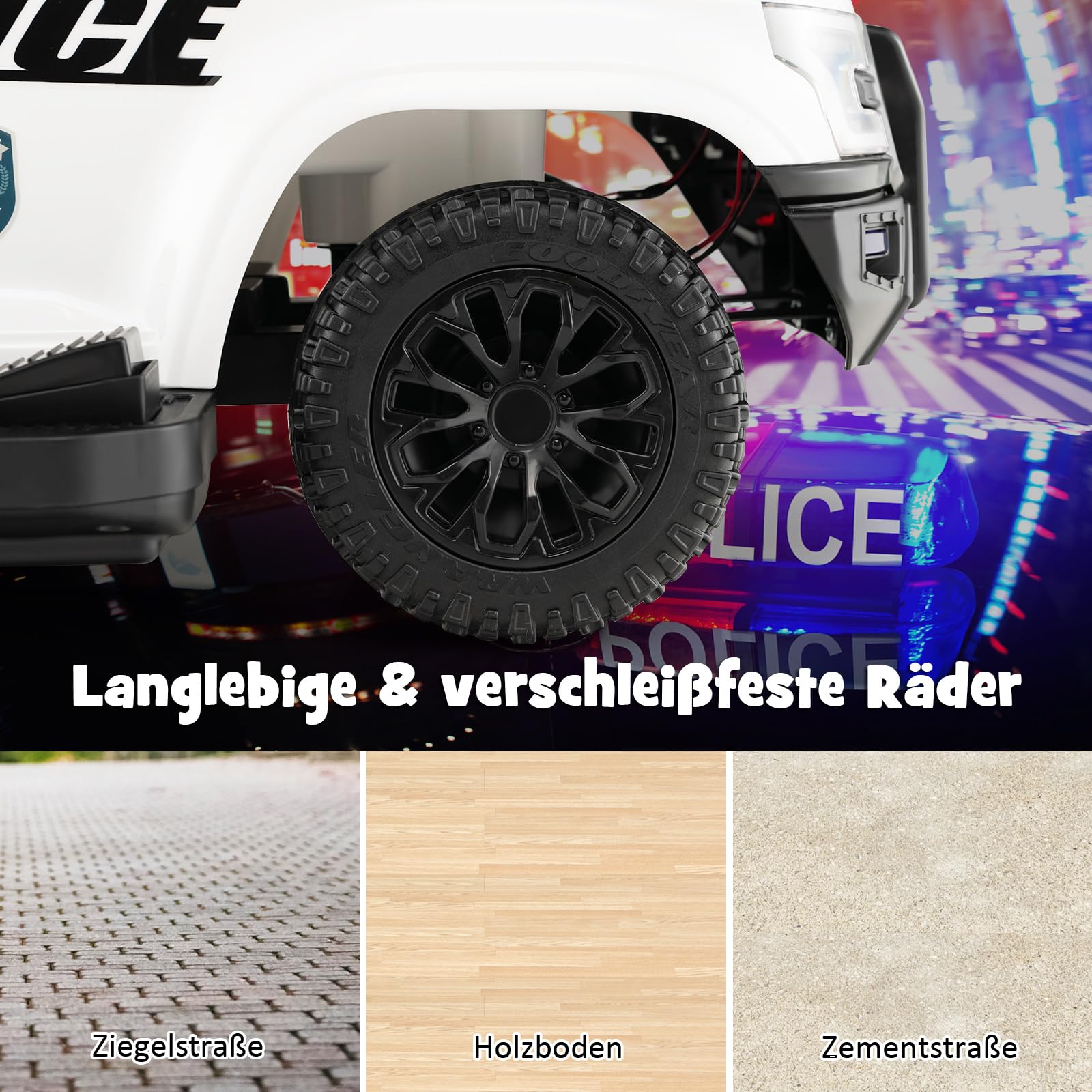 COSTWAY Polizei Elektroauto für Kinder, 6V Elektrisches Kinderauto mit Stauraum & Megafon & Warnlicht & Hupe & Fußpedalen, Elektro Auto für Kinder ab 18 Monaten (Weiß)