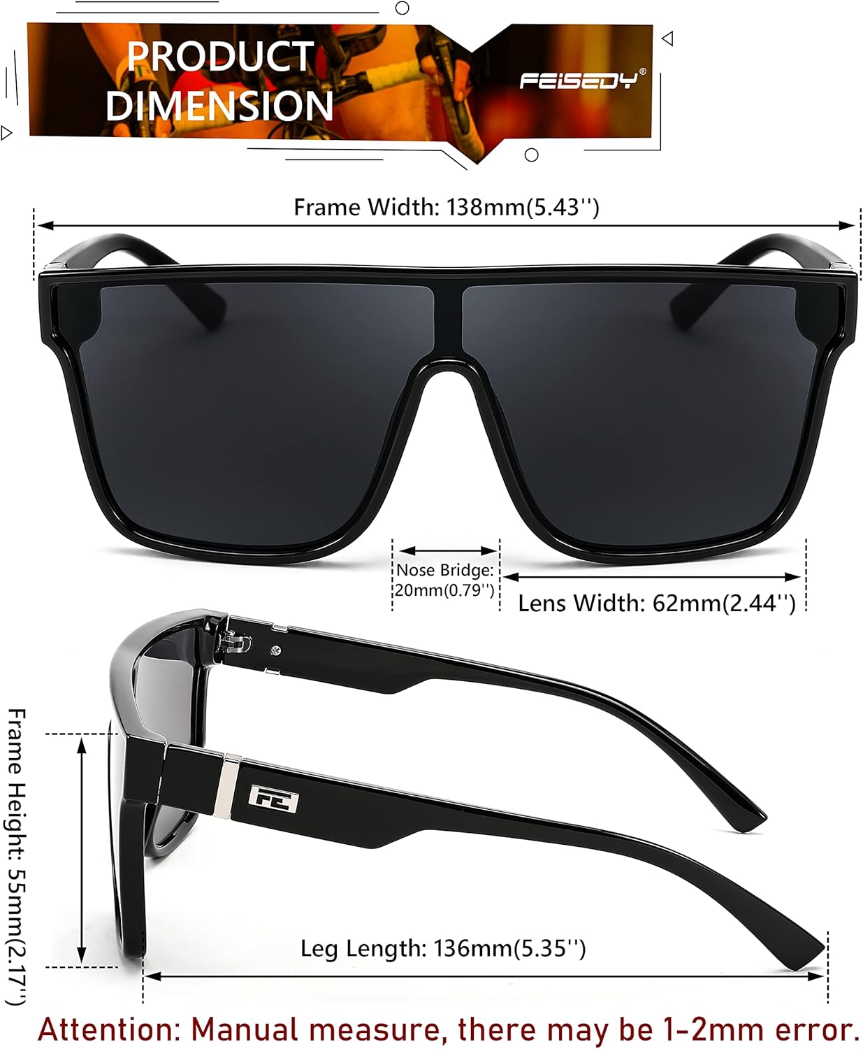 FEISEDY Sunglasses for Women Men, Fashion Mirrored Single Lens, Driving Beach Sunnies UV400 Shades B2996 - Image 8