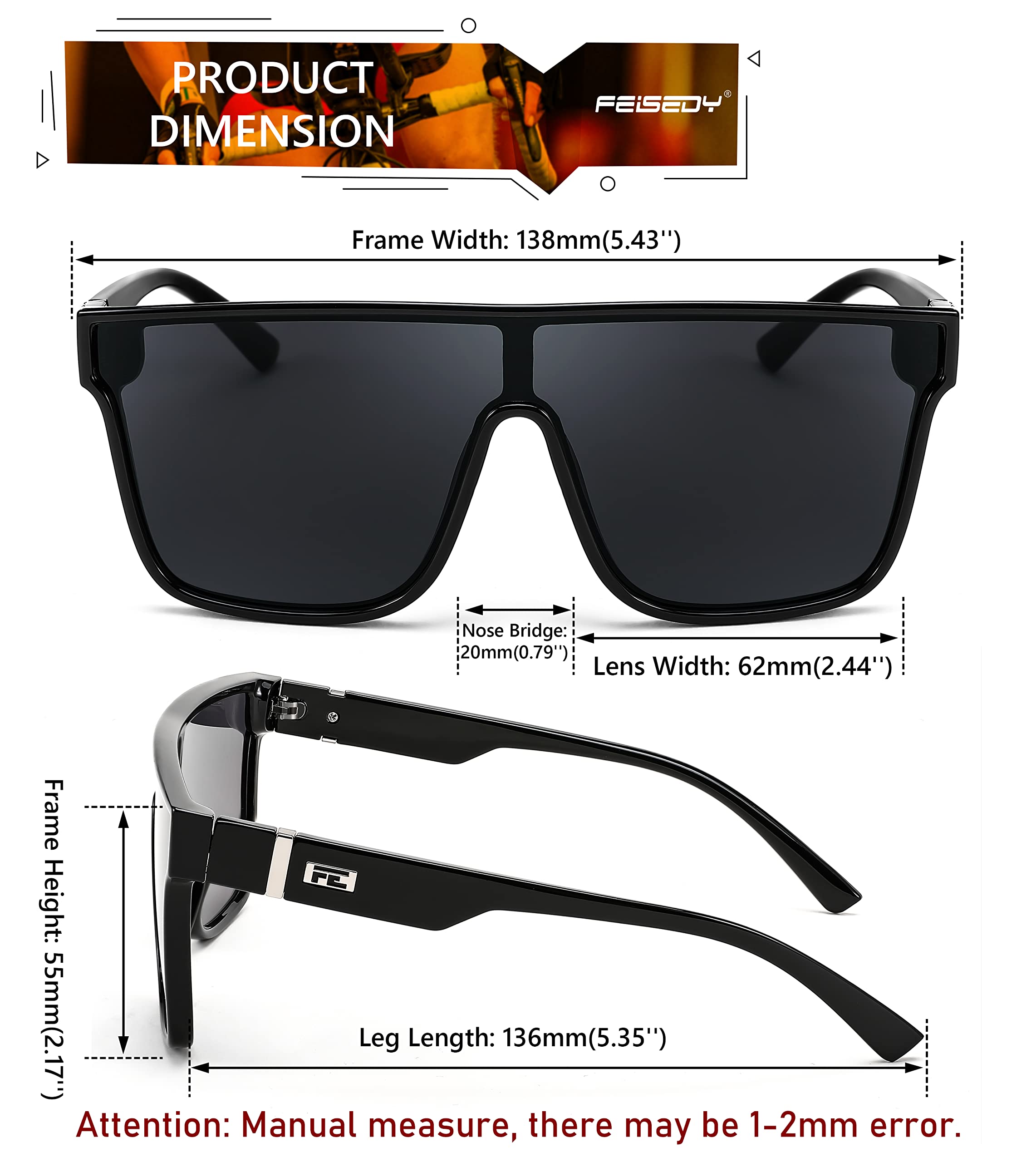 FEISEDY Sunglasses for Women Men, Fashion Mirrored Single Lens, Driving Beach Sunnies UV400 Shades B2996