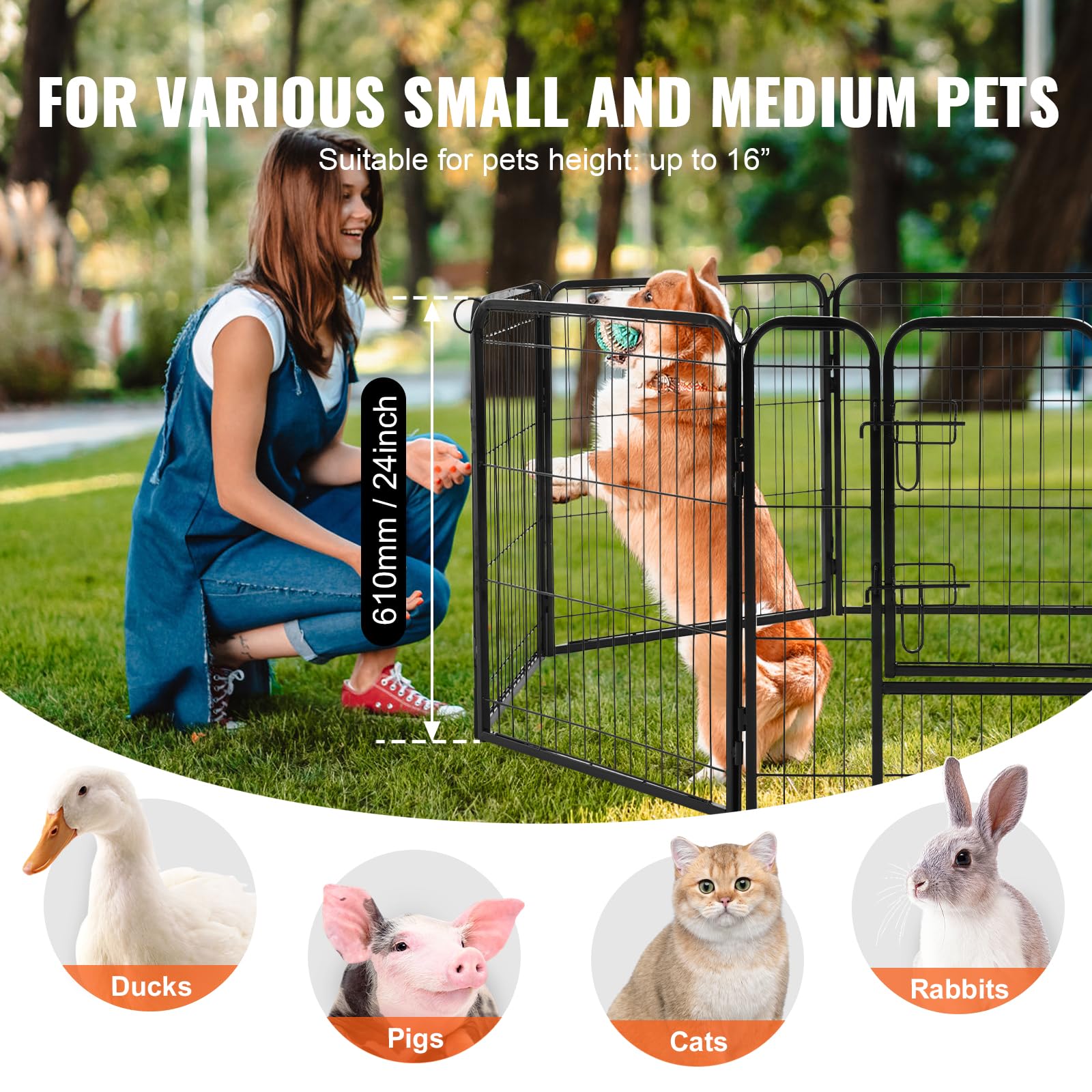 VEVOR Parque de Juegos para Perros 8 Paneles de 610 x 610 mm, Corral de Ejercicios de Metal Plegable para Mascotas con Puerta, Bolsa de Almacenamiento y Almohadilla Inferior para Perros, Gatos