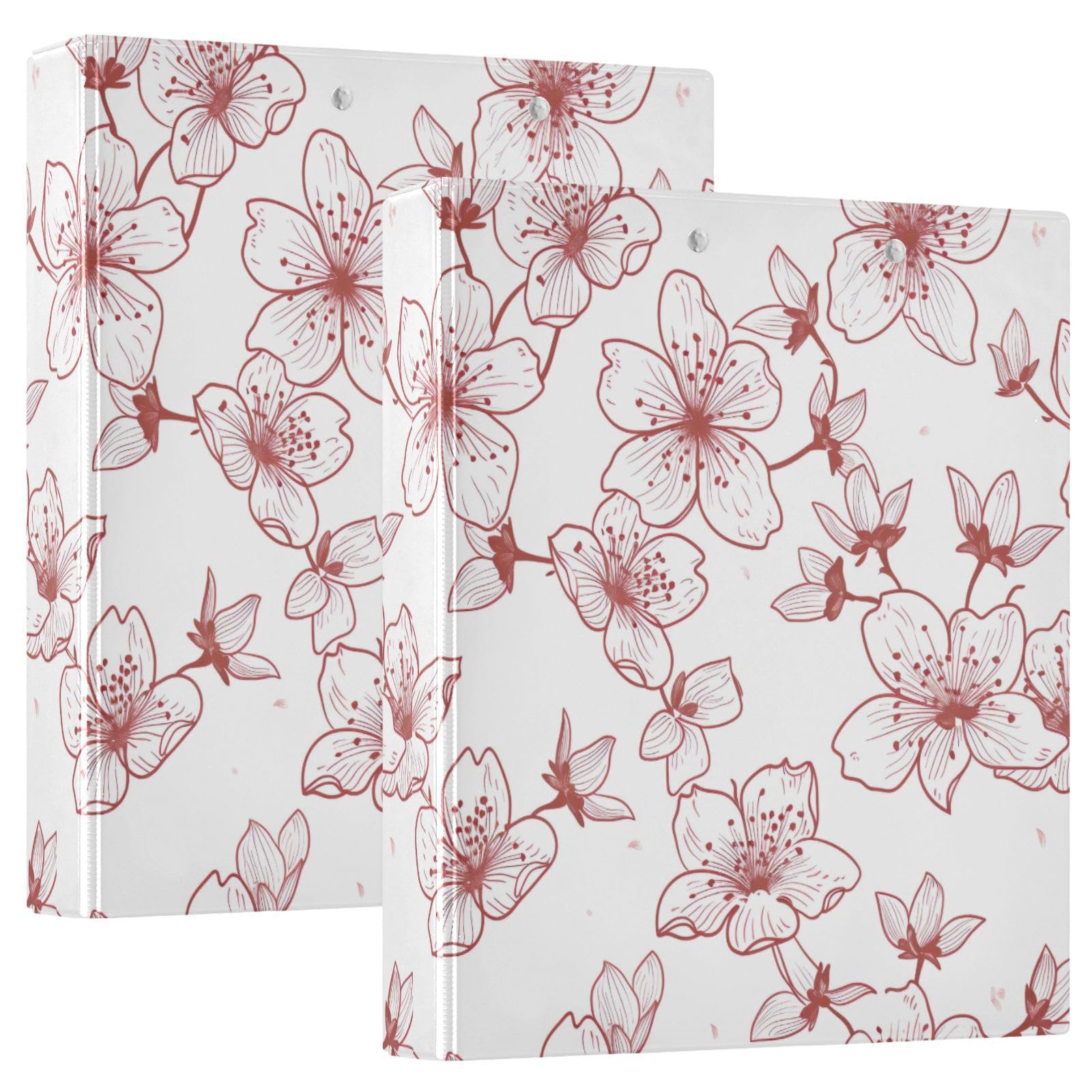 Raccoglitori ad anelli con 3 anelli, 3,8 cm, semplici fiori di ciliegio, decorativi, rotondi, con clip in metallo, organizer per casa e ufficio, confezione da 2