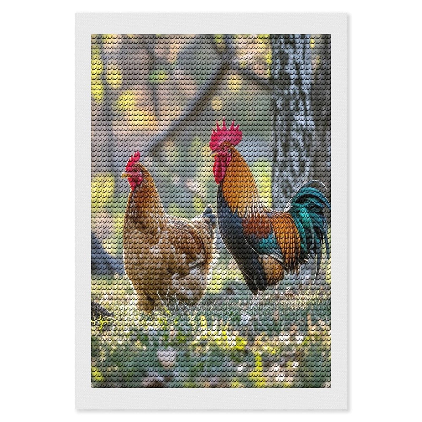 FekiLoot Beautiful Rooster Hen Diamond Painting Kits for Adults Full Round Drill Diamond Art Kits for Beginners 5D DIY Diamond Dots Paintings Diamonds Pictures Gem Art Home Wall Decor 8"x12"