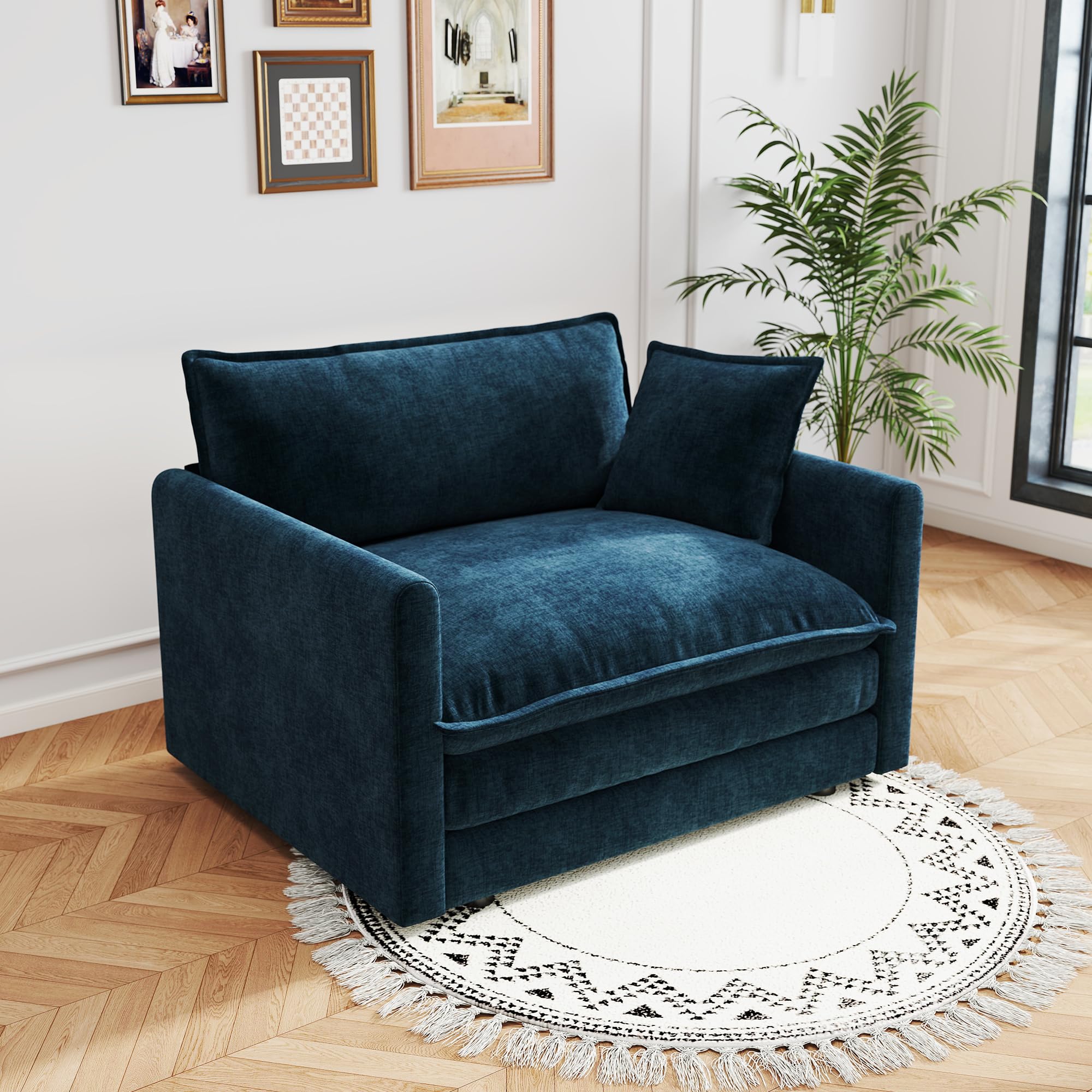 41.4" Sofa Modular Sectional Cloud Couch, 1-Seat Chenille Deep Seat Sofa with Pillow for Living Room, Bedroom and Apartment, Blue