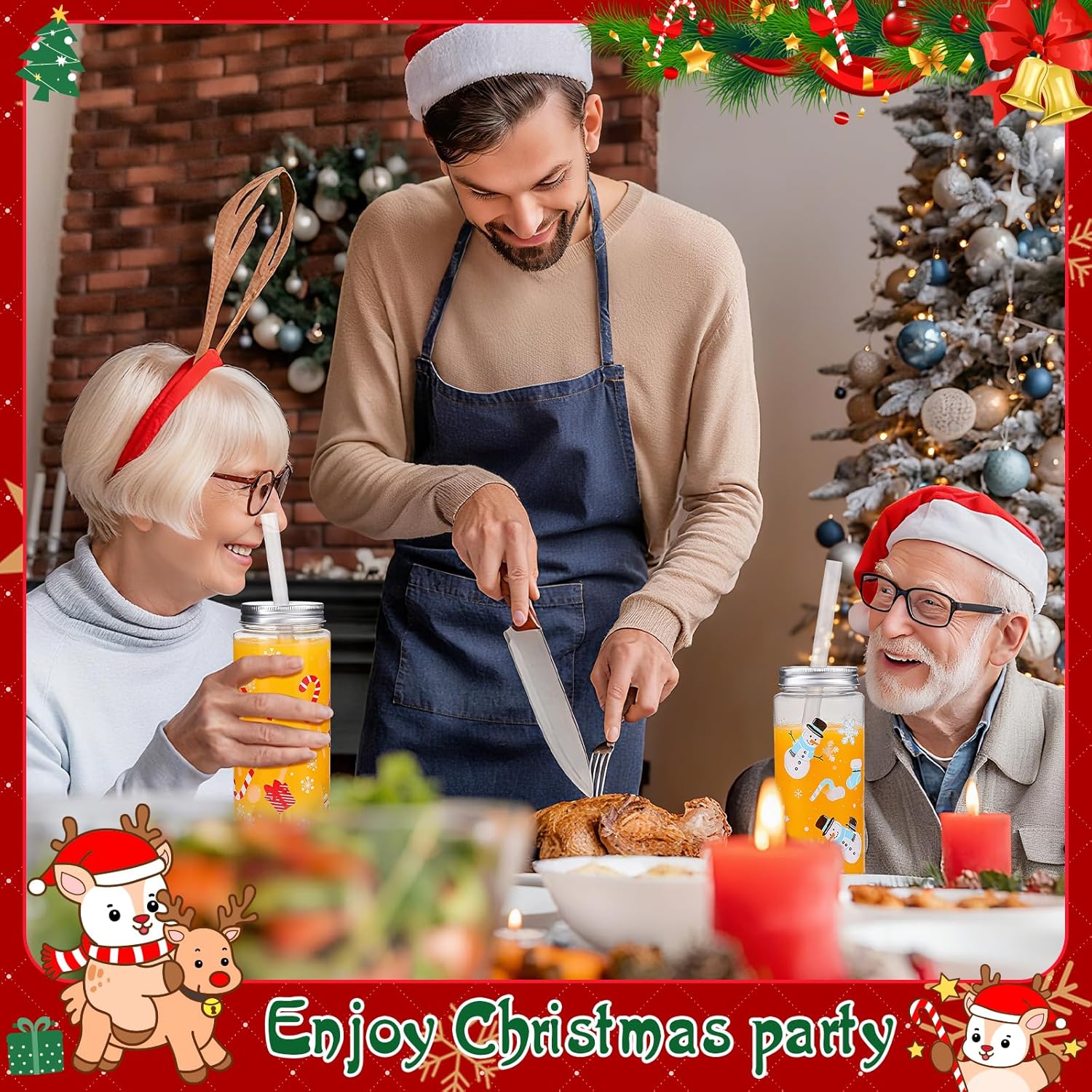 24 Pcs Christmas Reusable Cups Bulk with Lids and Straws 14.2 Oz Plastic Mason Jar Drinking Holiday Cups Christmas Plastic Tumbler Coffee Tea Hot Cocoa Beverage Xmas Tumbler for Adults Xmas Party - Image 7