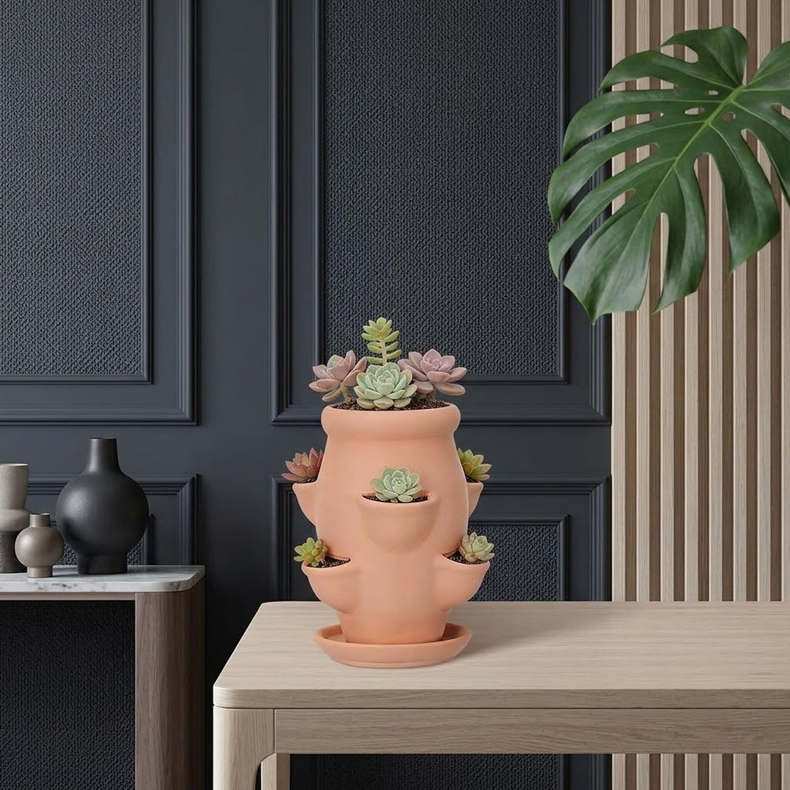 Generisch Vaso per fragole, in terracotta, con tasche laterali, in terracotta, leggero, con 6 tasche, per orchidee e piante grasse