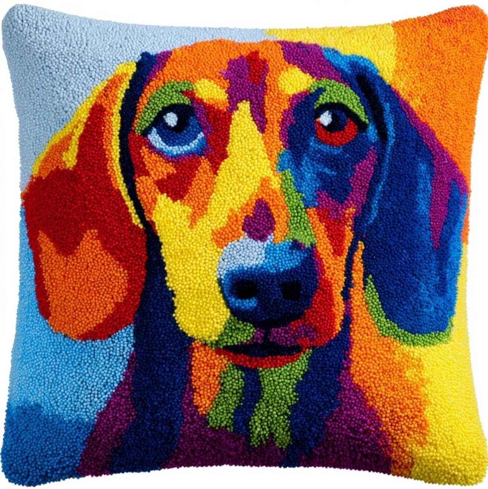 AxiangziK Latch Hook Kits for Adults Beginners 17x17in,Dachshund,Animal Dog Creative Latch Hook Pillow Kit with Preprinted Canvas for Home Decoration and Present 43x43cm